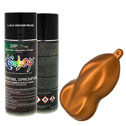 KandyDip Sprühfolie Spraydose Lava ORANGE Pearl 4 x Effekt + 4 x Basis á 400ml 2K HIGH Gloss (4+4 2K 0,25 L inkl. Preval Sprayer - Set) von KandyDip