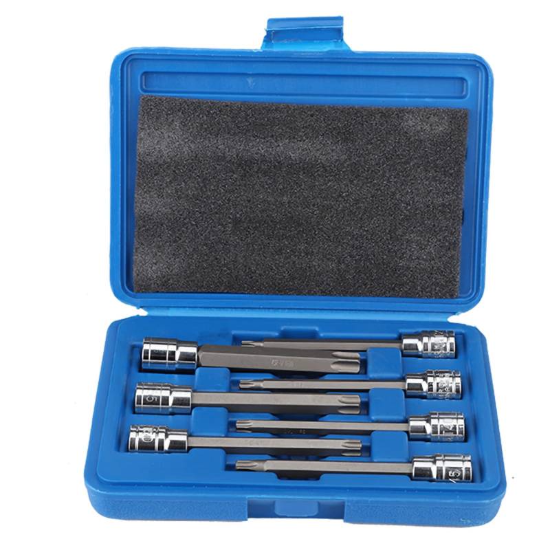 7pcs 3/8-Zoll-Antrieb Extra Langer Torx-Stern-Bit-Sockel-Set, Chrome Vanadium Steel, für Schwer Zugängliche Orte mit Plastikgehäuse für die Lagerung, Torx-Sternbit von Karlak