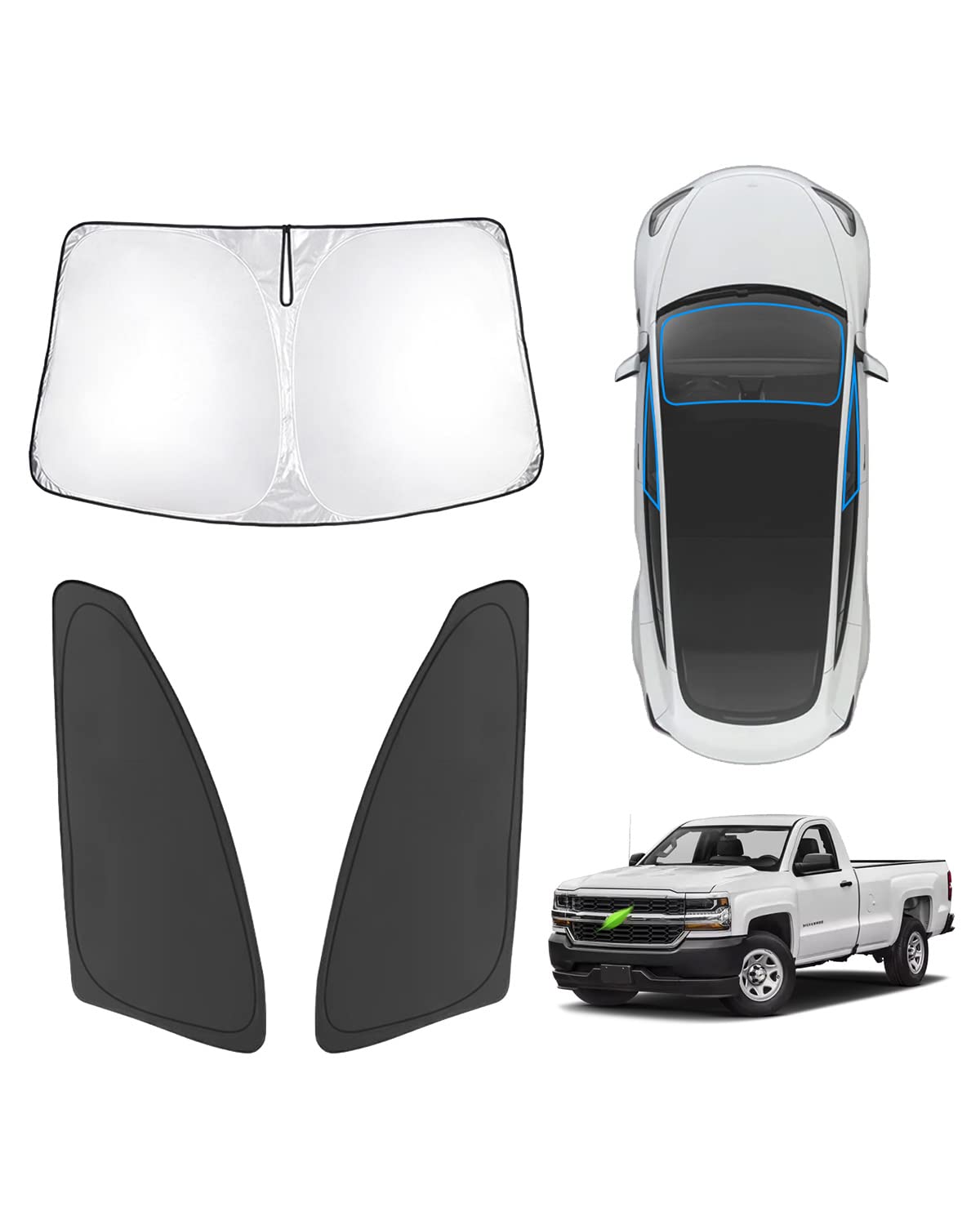 Karltys Sonnenschutz für Chevy Silverado/GMC Sierra 1500 2014–2018, Windschutzscheibe & Frontseitenfenster, Sonnenschutz, dicke faltbare Fensterabdeckungen, Auto reflektierende Sonnenblende, blockiert Karltys Sonnenschutz für Chevy Silverado/GMC Sierra 1500 2014–2018, Windschutzscheibe & Frontseitenfenster, Sonnenschutz, dicke faltbare Fensterabdeckungen, Auto reflektierende Sonnenblende, blockiert von Karltys