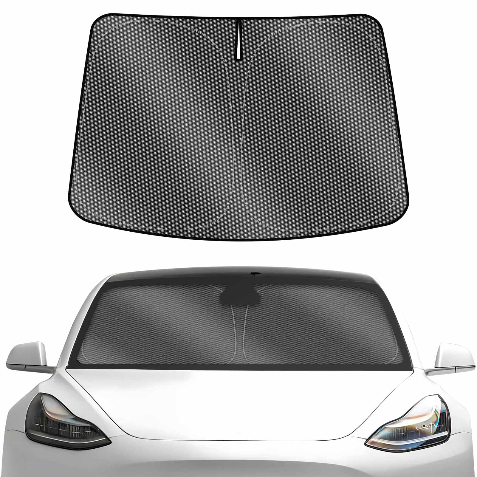 Karltys Windschutzscheiben-Sonnenschutz für 2017–2024 Tesla Model 3, UPF50+ 240T, silberfarbener reflektierender Sonnenschutz, Faltbare Frontscheibenabdeckung, Auto-UV-Strahlen-Sonnenblende, hält das Karltys Windschutzscheiben-Sonnenschutz für 2017–2024 Tesla Model 3, UPF50+ 240T, silberfarbener reflektierender Sonnenschutz, Faltbare Frontscheibenabdeckung, Auto-UV-Strahlen-Sonnenblende, hält das von Karltys