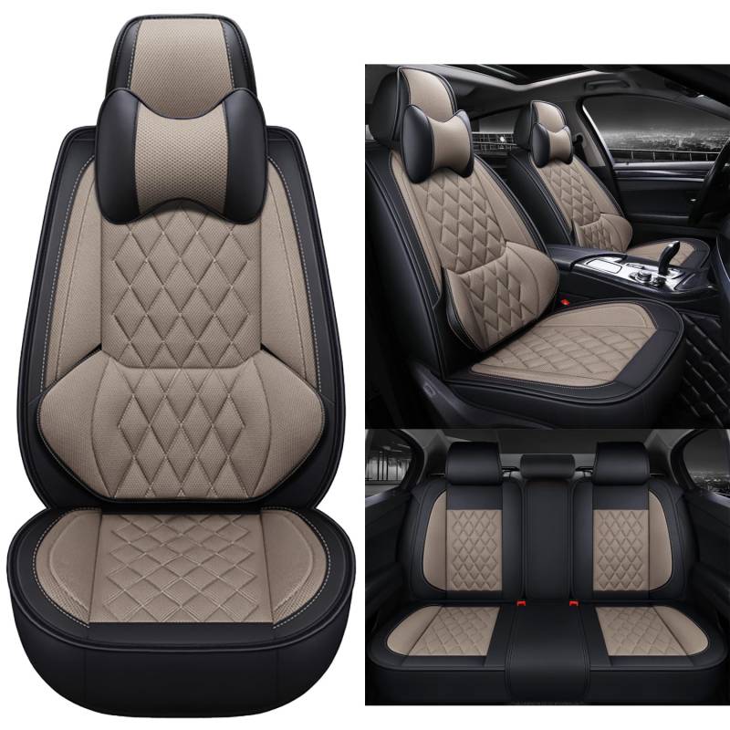 Karstry Autositzbezüge komplettes Set Universal in Stylish Design, Schonbezüge für Vordersitze und Rückbank, Auto Sitzbezüge Airbag Kompatibel, Premium Wasserdicht Sitzbezug, Beige von Karstry