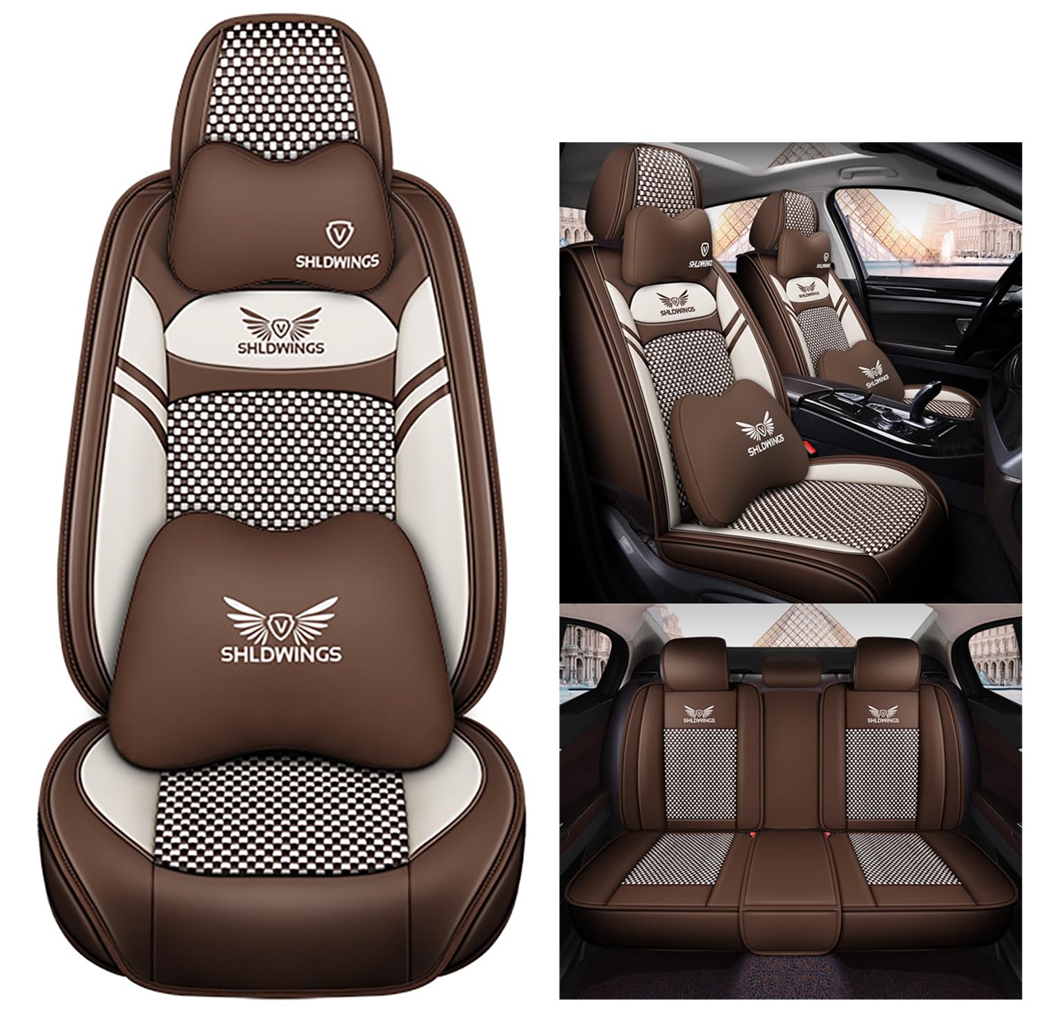 Karstry Autositzbezüge komplettes Set Universal in Stylish Design, Schonbezüge für Vordersitze und Rückbank, Auto Sitzbezüge Airbag Kompatibel, Premium Wasserdicht Sitzbezug, Braun Weiß Karstry Autositzbezüge komplettes Set Universal in Stylish Design, Schonbezüge für Vordersitze und Rückbank, Auto Sitzbezüge Airbag Kompatibel, Premium Wasserdicht Sitzbezug, Braun Weiß von Karstry