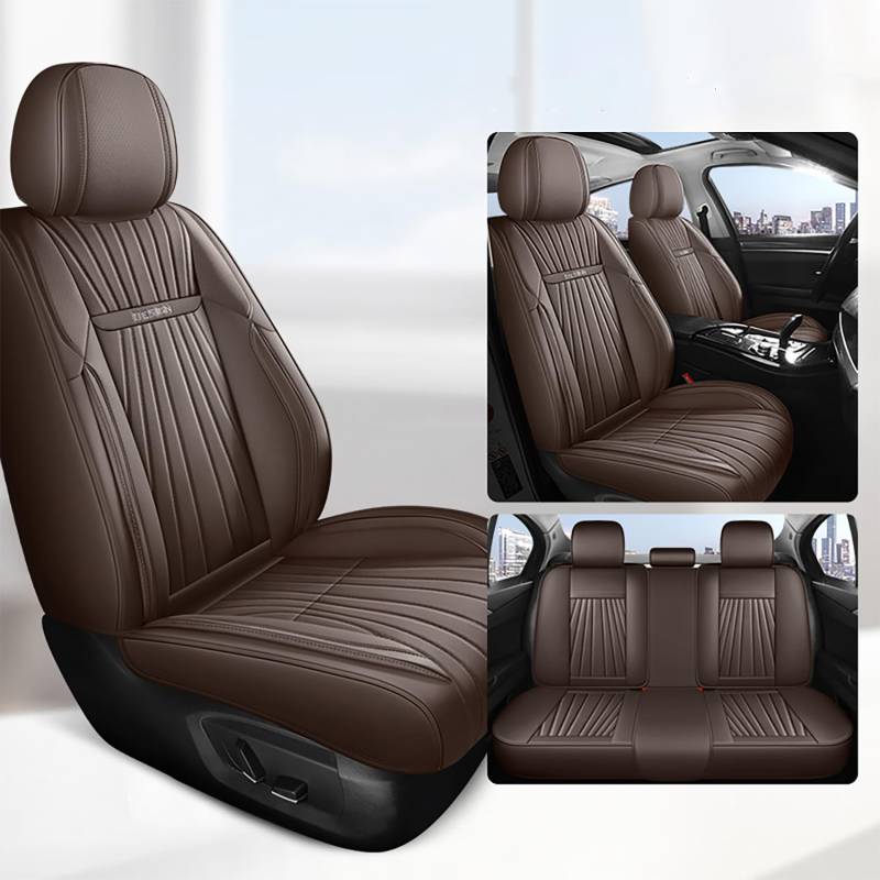 Karstry Autositzbezüge komplettes Set Universal in Stylish Design, Schonbezüge für Vordersitze und Rückbank, Auto Sitzbezüge Airbag Kompatibel, Premium Wasserdicht Sitzbezug, Braun von Karstry