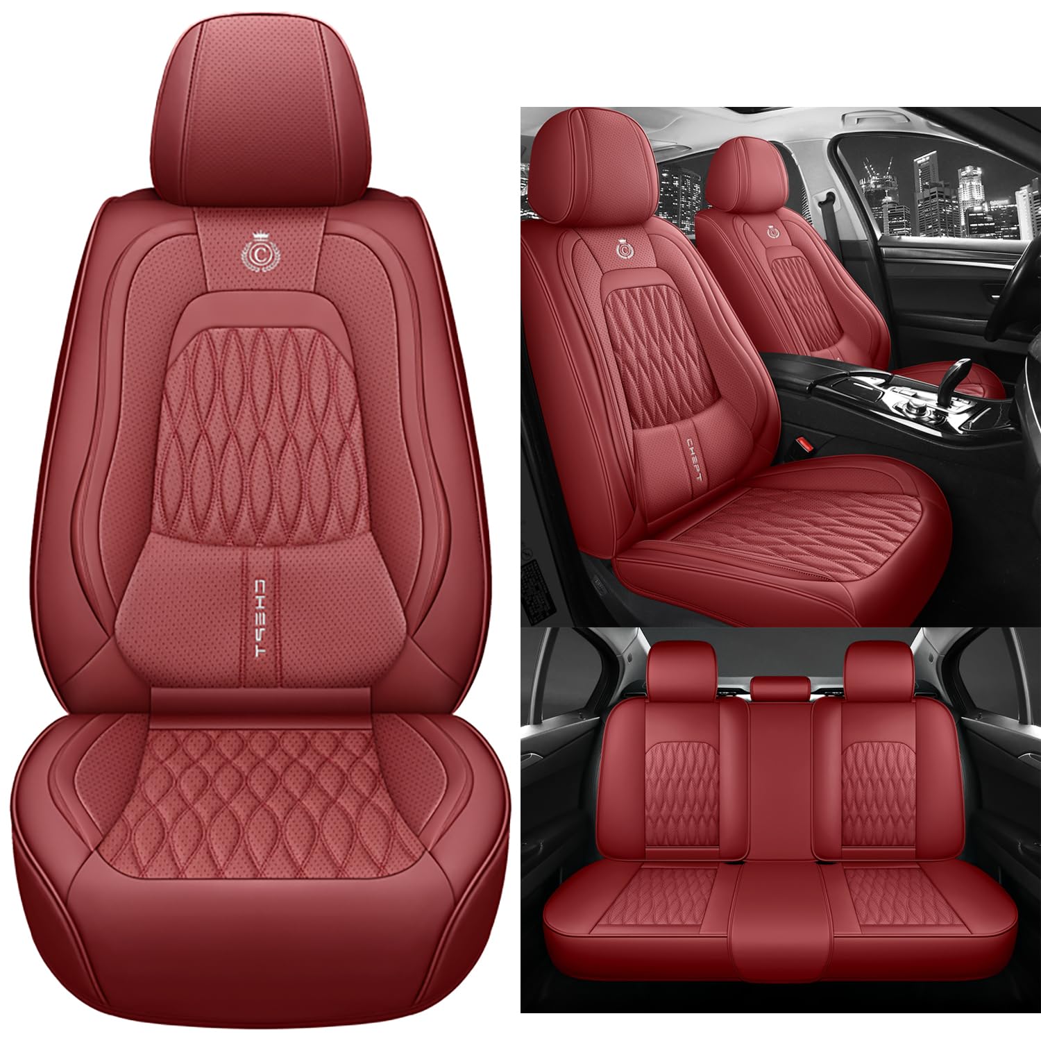 Karstry Autositzbezüge komplettes Set Universal in Stylish Design, Schonbezüge für Vordersitze und Rückbank, Auto Sitzbezüge Airbag Kompatibel, Premium Wasserdicht Sitzbezug, Rot Karstry Autositzbezüge komplettes Set Universal in Stylish Design, Schonbezüge für Vordersitze und Rückbank, Auto Sitzbezüge Airbag Kompatibel, Premium Wasserdicht Sitzbezug, Rot von Karstry