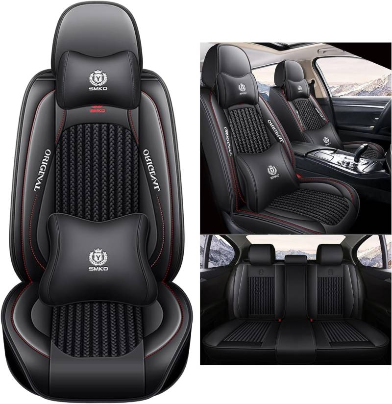 Karstry Autositzbezüge komplettes Set Universal in Stylish Design, Schonbezüge für Vordersitze und Rückbank, Auto Sitzbezüge Airbag Kompatibel, Premium Wasserdicht Sitzbezug, Schwarz von Karstry