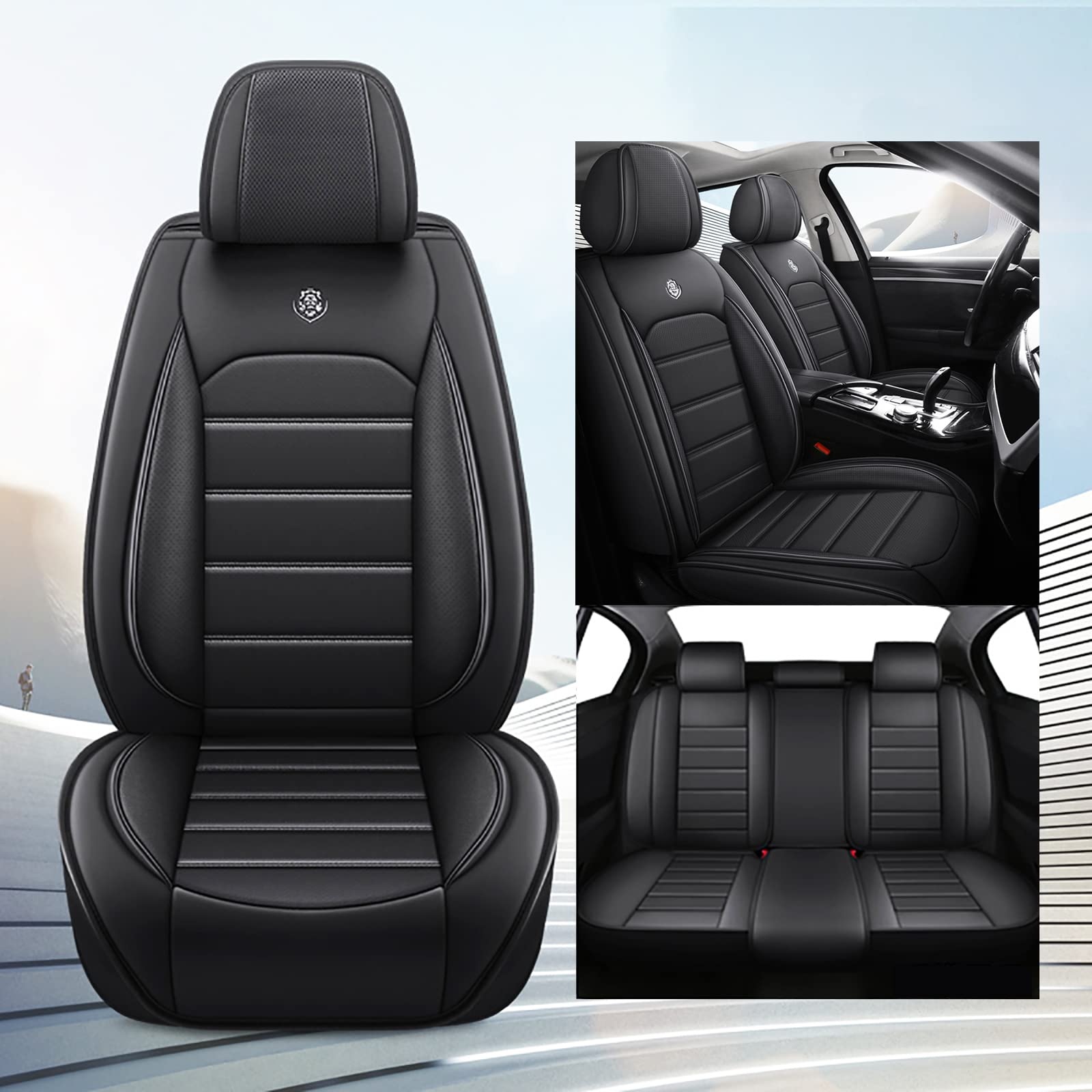 Karstry Autositzbezüge komplettes Set Universal in Stylish Design, Schonbezüge für Vordersitze und Rückbank, Auto Sitzbezüge Airbag Kompatibel, Premium Wasserdicht Sitzbezug, Schwarz Karstry Autositzbezüge komplettes Set Universal in Stylish Design, Schonbezüge für Vordersitze und Rückbank, Auto Sitzbezüge Airbag Kompatibel, Premium Wasserdicht Sitzbezug, Schwarz von Karstry