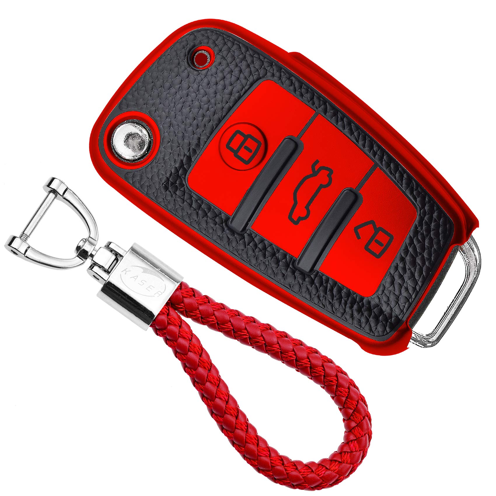 KASER Autoschlüssel Hülle kompatibel für Audi A1 A2 A3 A4 A5 A7 Q1 Q3 Q5 TT Schlüsselanhänger Abdeckung Silikon Schutzhülle Ledereffekt (Rot) von Kaser