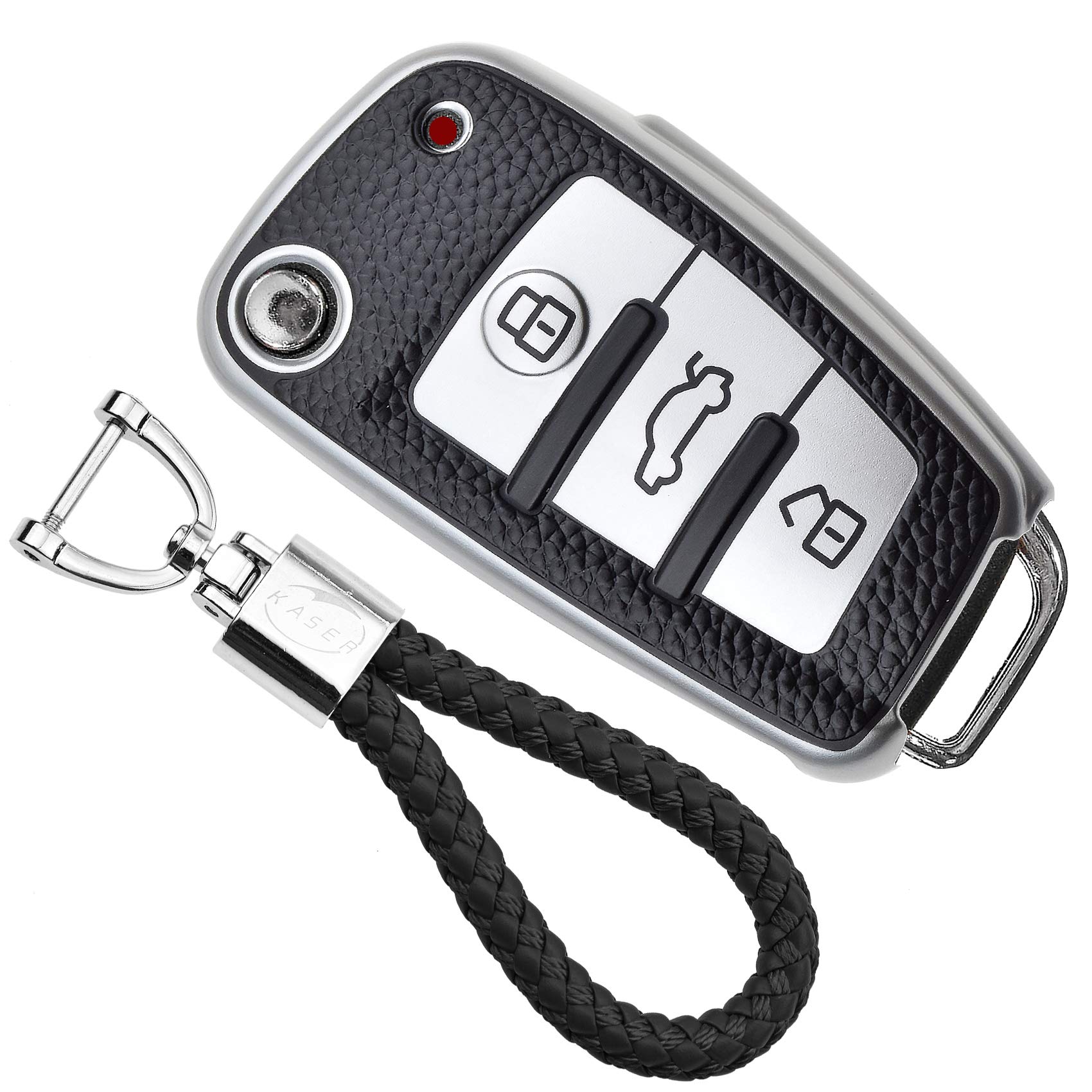 KASER Autoschlüssel Cover TPU Hülle kompatible für Audi A1 A2 A3 A4 A5 A7 Q1 Q3 Q5 TT Schlüsselanhänger Abdeckung Silikon Schutzhülle Ledereffekt (Silber) von Kaser