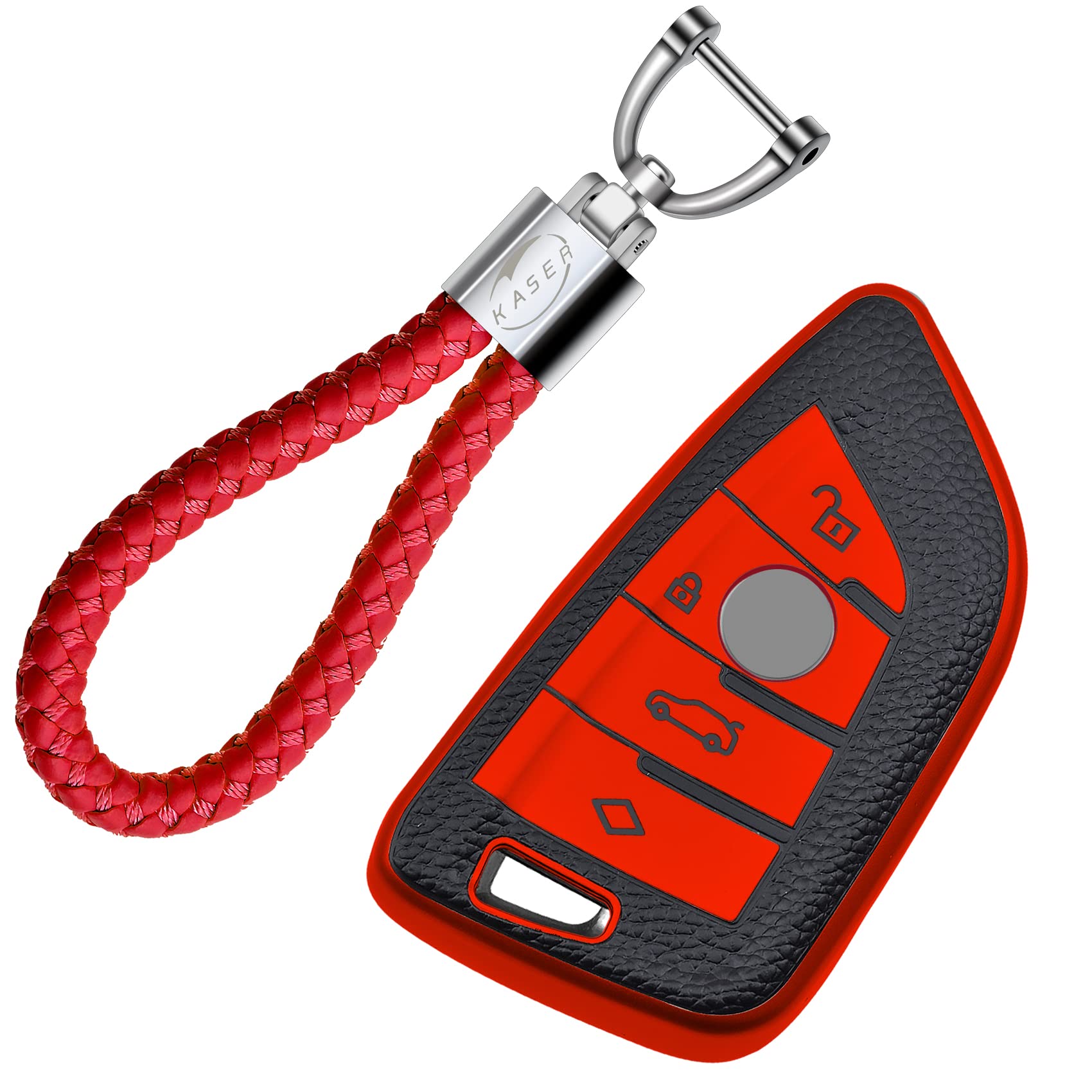KASER Autoschlüssel Cover TPU Hülle kompatible für BMW Serie 1 3 5 7 X1 X3 X4 X5 X6 Schlüsselanhänger Abdeckung Silikon Schutzhülle Ledereffekt (Rot) von Kaser