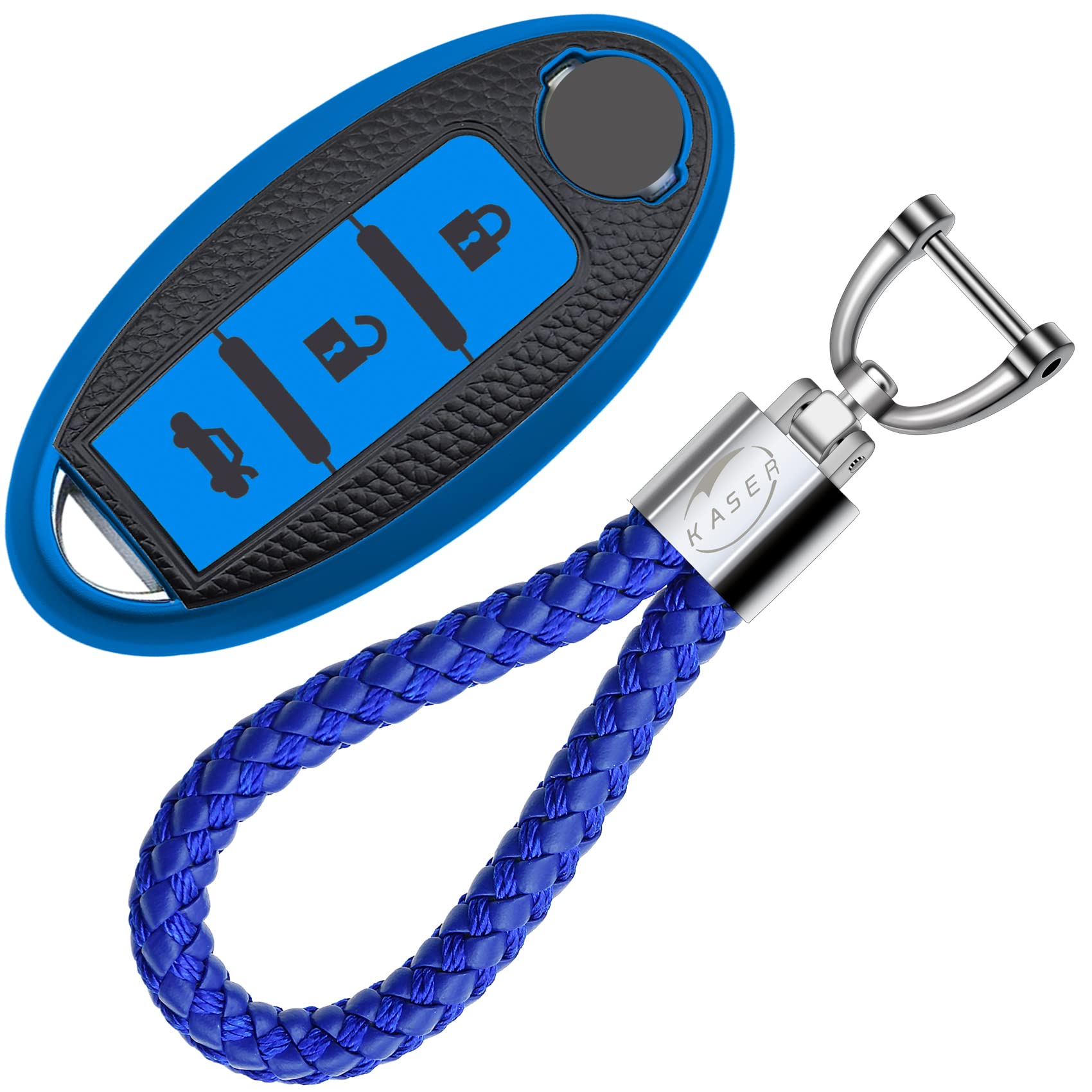 KASER Autoschlüssel Hülle kompatibel für Nissan Qashqai Juke X-Trail Micra Murano Leaf Schlüsselanhänger Abdeckung Silikon Schutzhülle Ledereffekt für Fernbedienung Keyless (Blau) von Kaser