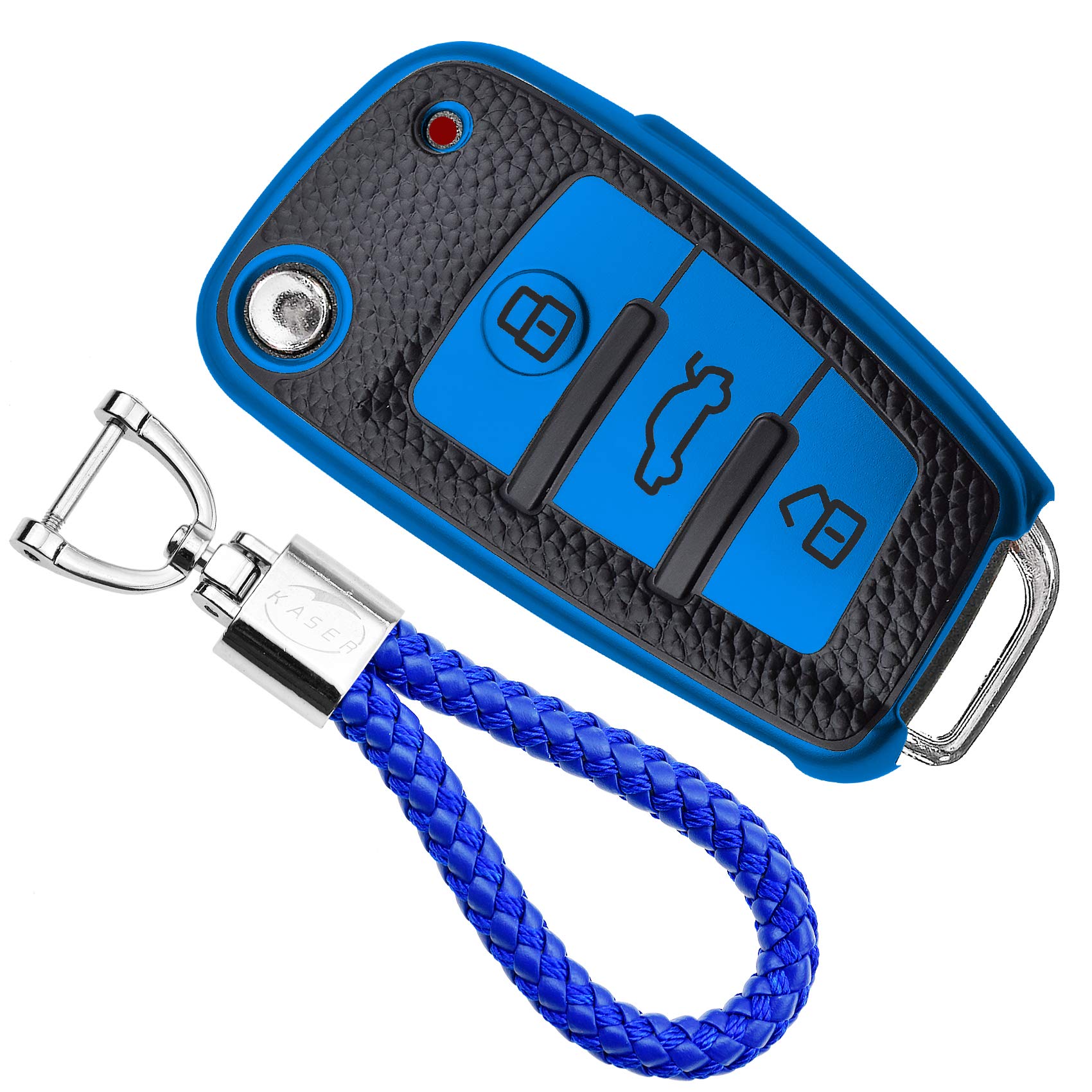 KASER Autoschlüssel Hülle kompatibel für Audi A1 A2 A3 A4 A5 A7 Q1 Q3 Q5 TT Schlüsselanhänger Abdeckung Silikon Schutzhülle Ledereffekt (Blau) von Kaser