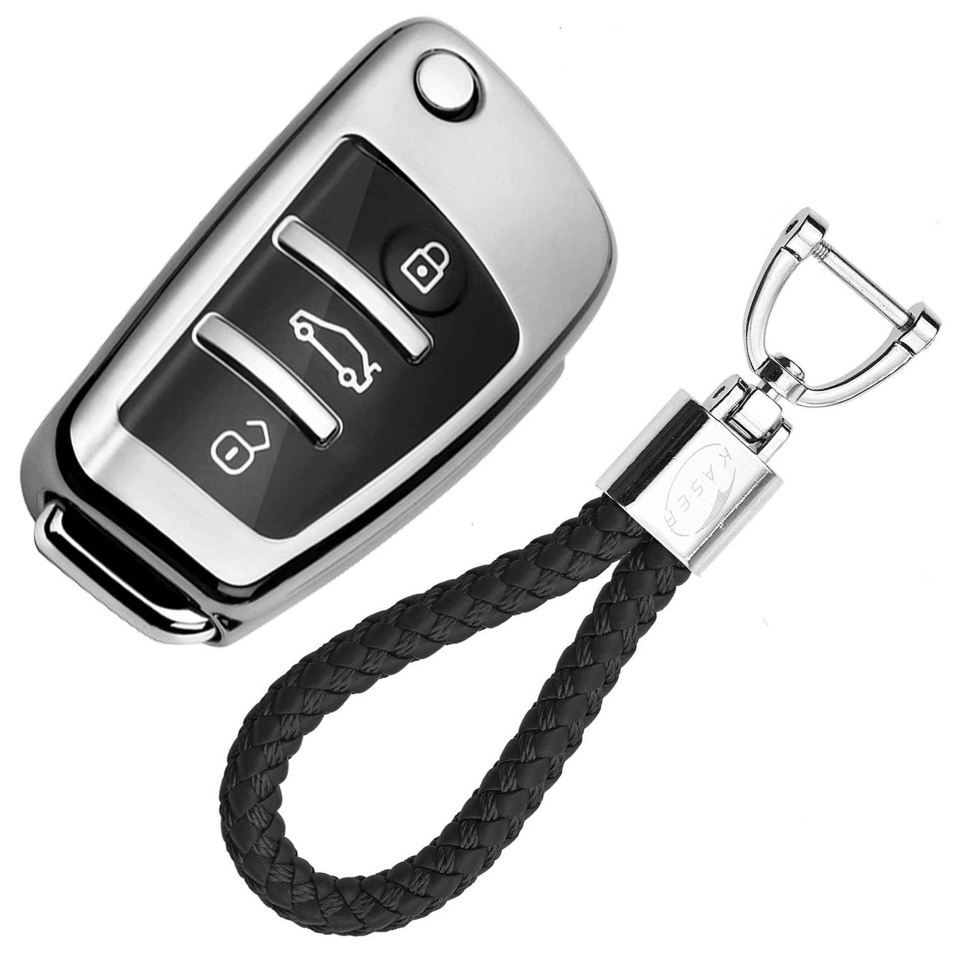 KASER Autoschlüssel Hülle kompatibel für Audi Cover TPU Silikon Hochglanz Schutzhülle Schlüsselhülle Fernbedienung A1 A2 A3 A4 A5 A7 Q1 Q3 Q5 TT Schlüsselbund (Silber) von Kaser
