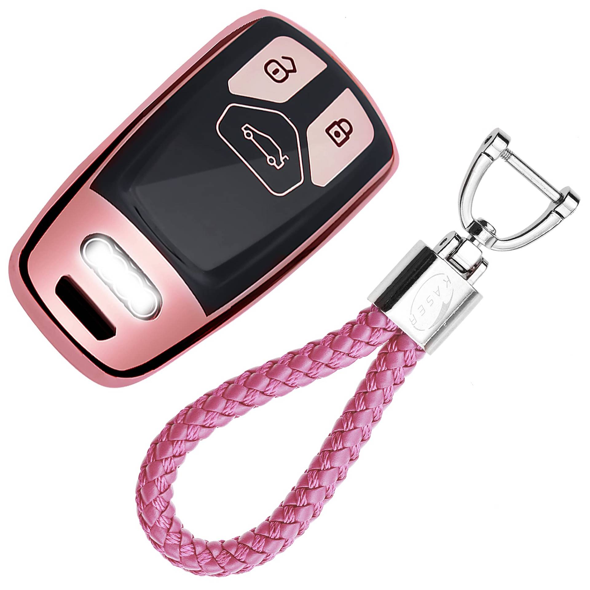 KASER Autoschlüssel Hülle kompatibel für Audi Cover TPU Silikon Hochglanz Schutzhülle Schlüsselhülle Fernbedienung Keyless A1 A2 A3 A4 A5 A7 Q1 Q3 Q5 TT Schlüsselbund (Pink) von Kaser