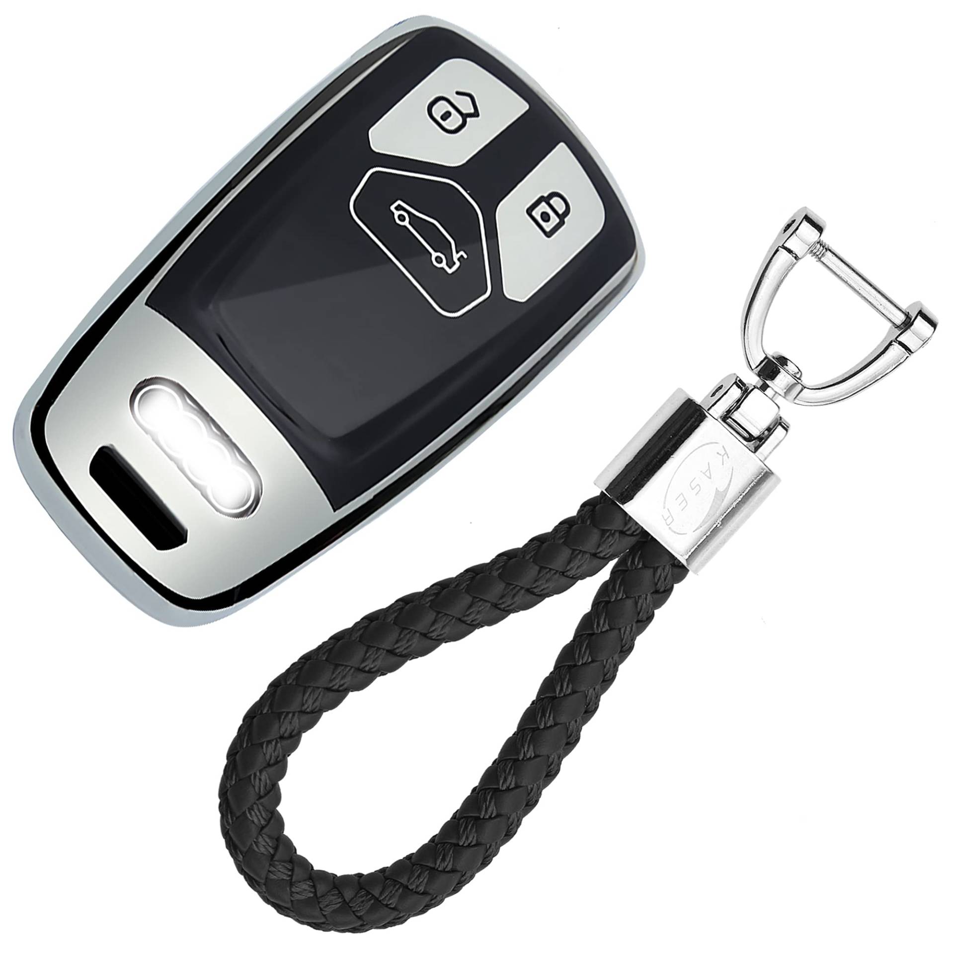 KASER Autoschlüssel Hülle kompatibel für Audi Cover TPU Silikon Hochglanz Schutzhülle Schlüsselhülle Fernbedienung Keyless A1 A2 A3 A4 A5 A7 Q1 Q3 Q5 TT Schlüsselbund (Silber) von Kaser