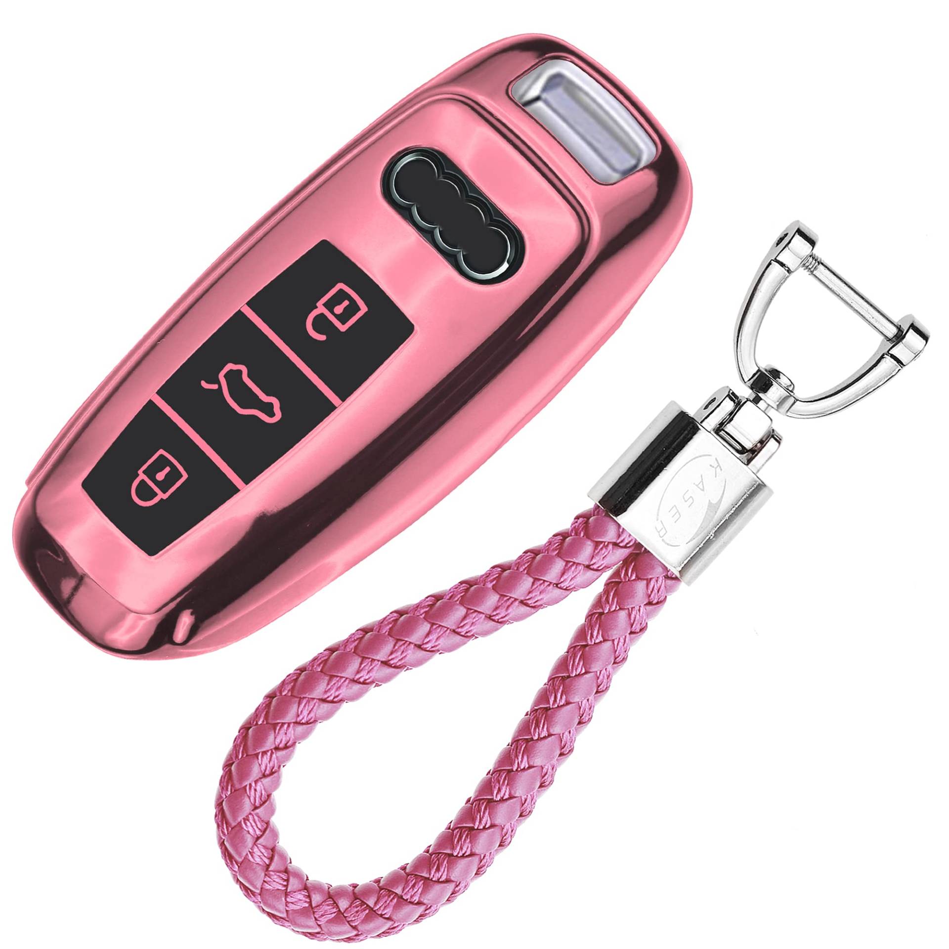 KASER Autoschlüssel Hülle kompatibel für Audi Cover TPU Silikon Hochglanz Schutzhülle Schlüsselhülle Fernbedienung Keyless A1 A3 A4 A5 A7 A8 Q3 Q5 Q7 TT Schlüsselbund (Pink) von Kaser