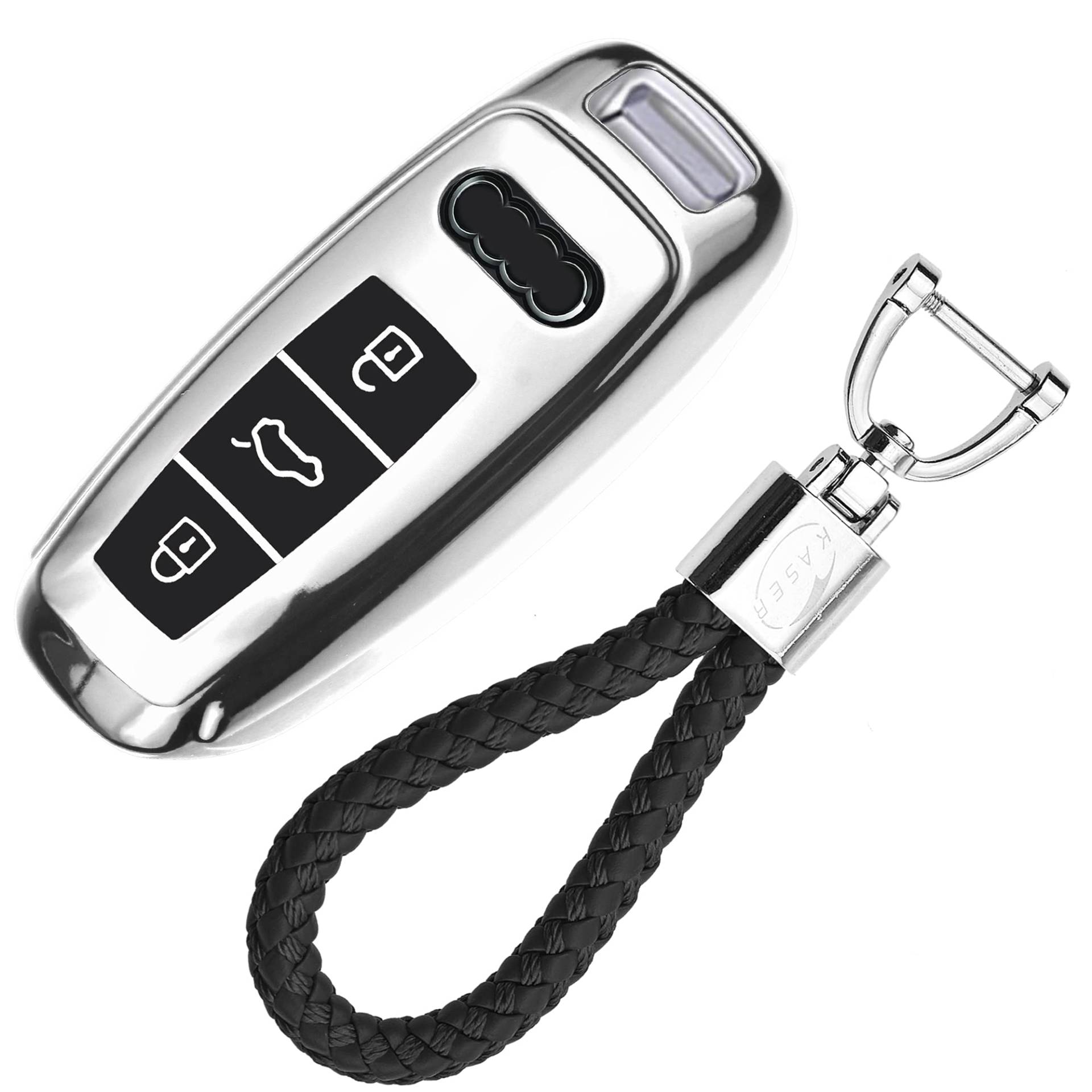KASER Autoschlüssel Hülle kompatibel für Audi Cover TPU Silikon Hochglanz Schutzhülle Schlüsselhülle Fernbedienung Keyless A1 A3 A4 A5 A7 A8 Q3 Q5 Q7 TT Schlüsselbund (Silber) von Kaser
