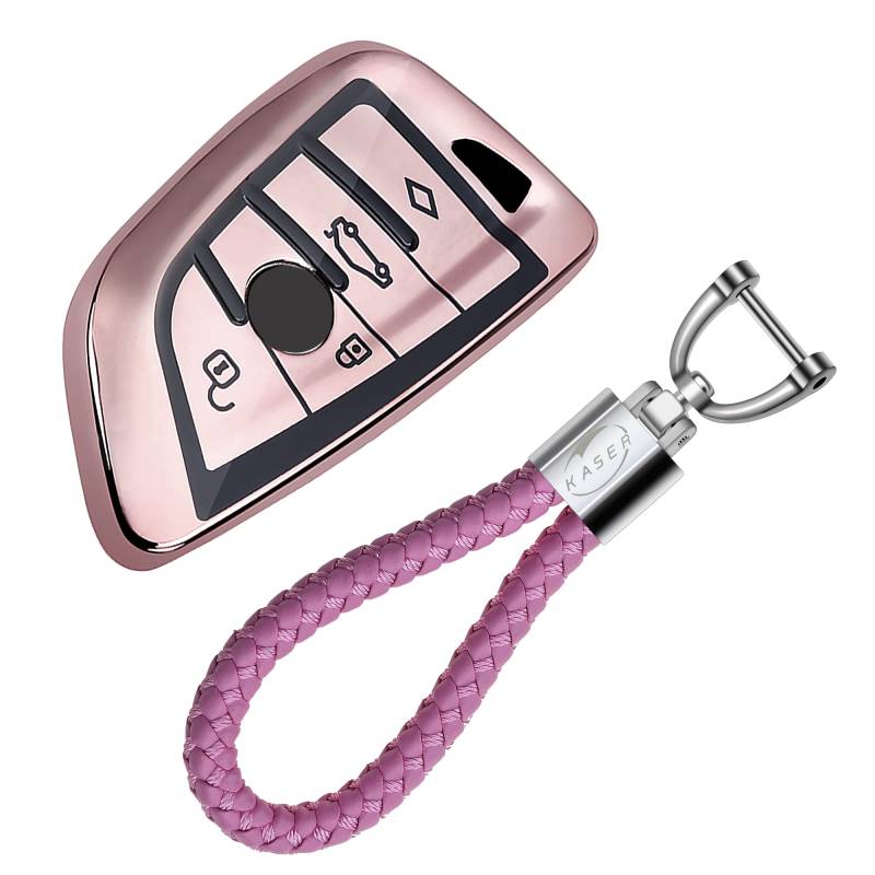 KASER Autoschlüssel Hülle kompatibel für BMW Schlüssel Serie 1 3 5 X1 X3 X4 X5 X6 Schlüsselanhänger mit Abdeckung Silikon Schutzhülle für Fernbedienung Keyless ( Pink) von Kaser