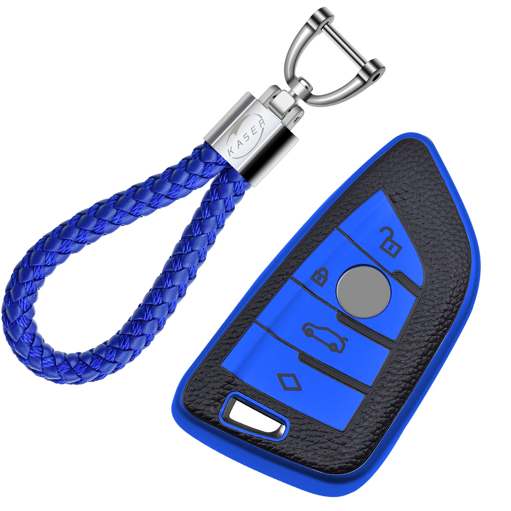 KASER Autoschlüssel Hülle kompatibel für BMW Serie 1 3 5 X1 X3 X4 X5 X6 Schlüsselanhänger Abdeckung Silikon Schutzhülle Ledereffekt (Blau) von Kaser