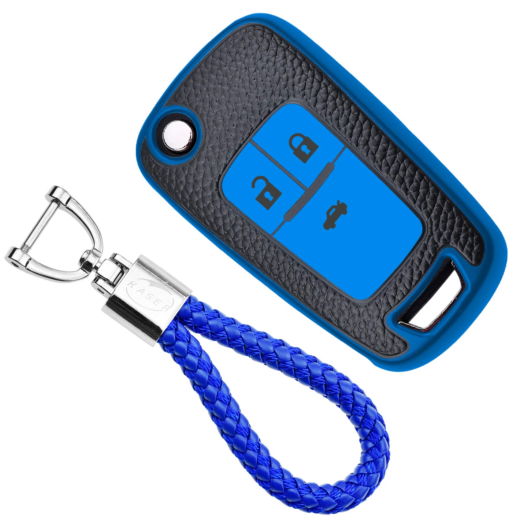 KASER Autoschlüssel Hülle kompatibel für Chevrolet Opel Mokka Astra Corsa Cruze Aveo Zafira Schlüsselanhänger Abdeckung Silikon Schutzhülle Ledereffekt (Blau) von Kaser