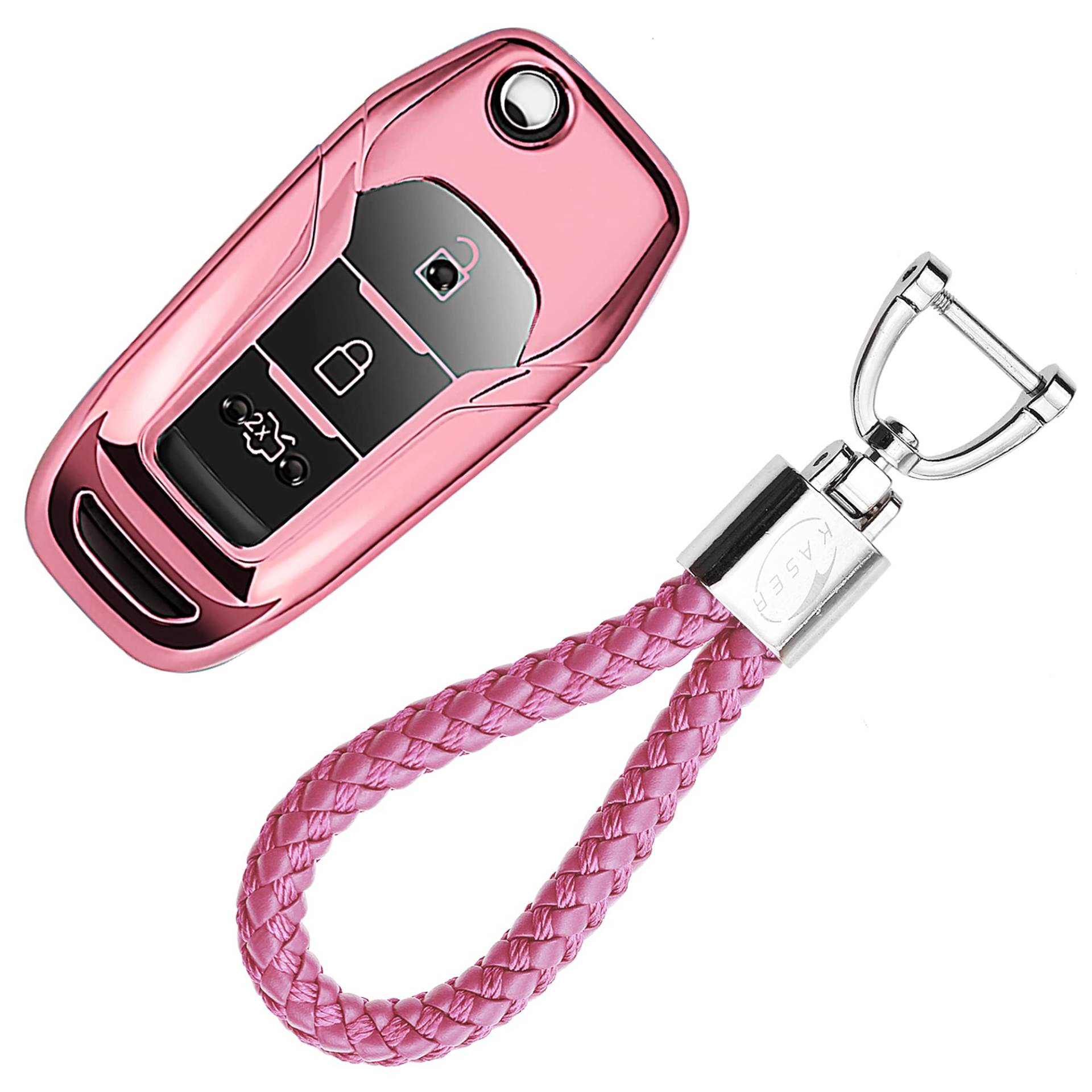 KASER Autoschlüssel Hülle kompatibel für Ford Cover TPU Silikon Hochglanz Schutzhülle Schlüsselhülle Fernbedienung Fiesta Focus Galaxy Fusion Mondeo C-Max Kuga Ecosport Schlüsselbund (Pink) von Kaser