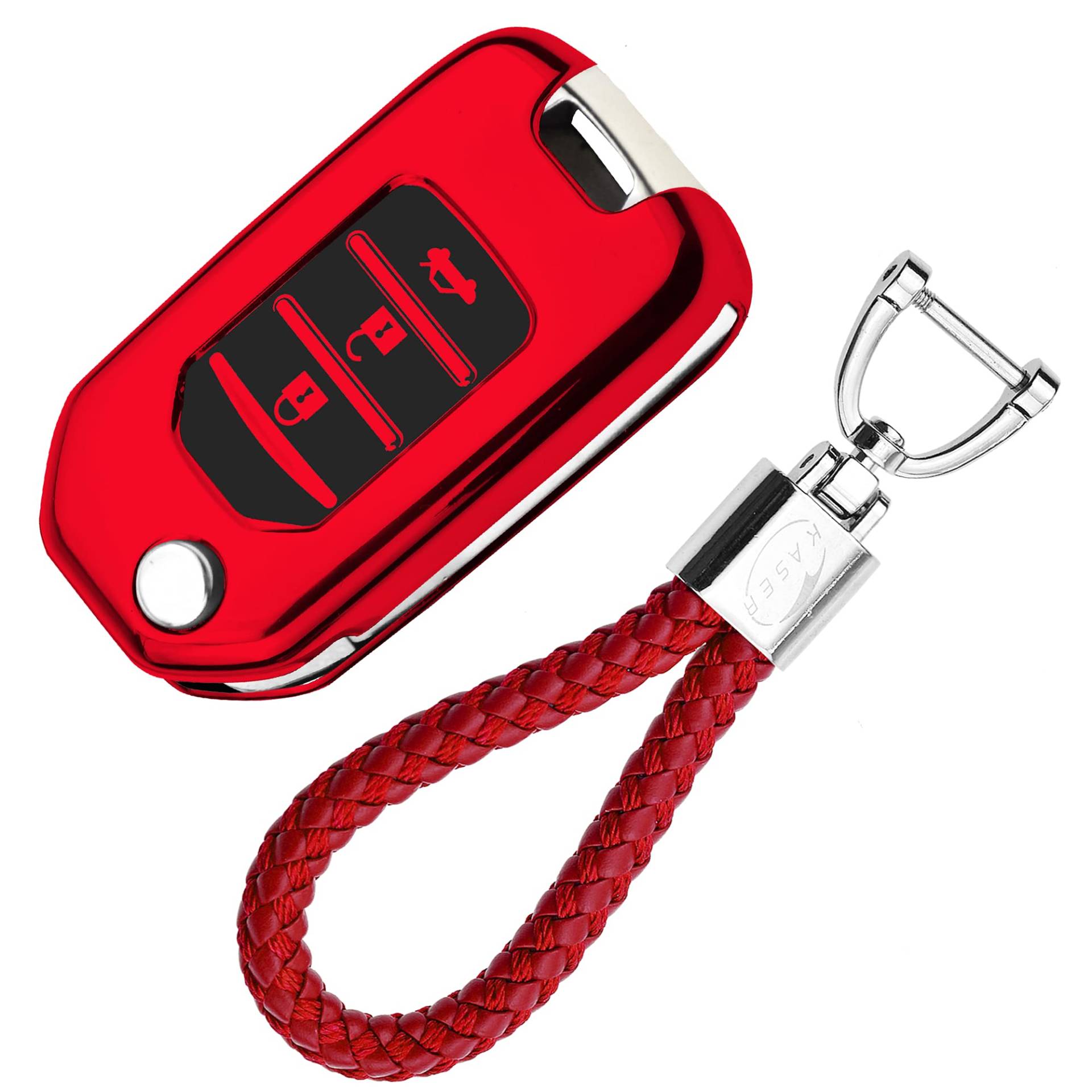 KASER Autoschlüssel Hülle kompatibel für Honda Cover TPU Silikon Hochglanz Schutzhülle Schlüsselhülle Fernbedienung CR-V Jazz Civic HR-V Schlüsselbund (Rot) von Kaser