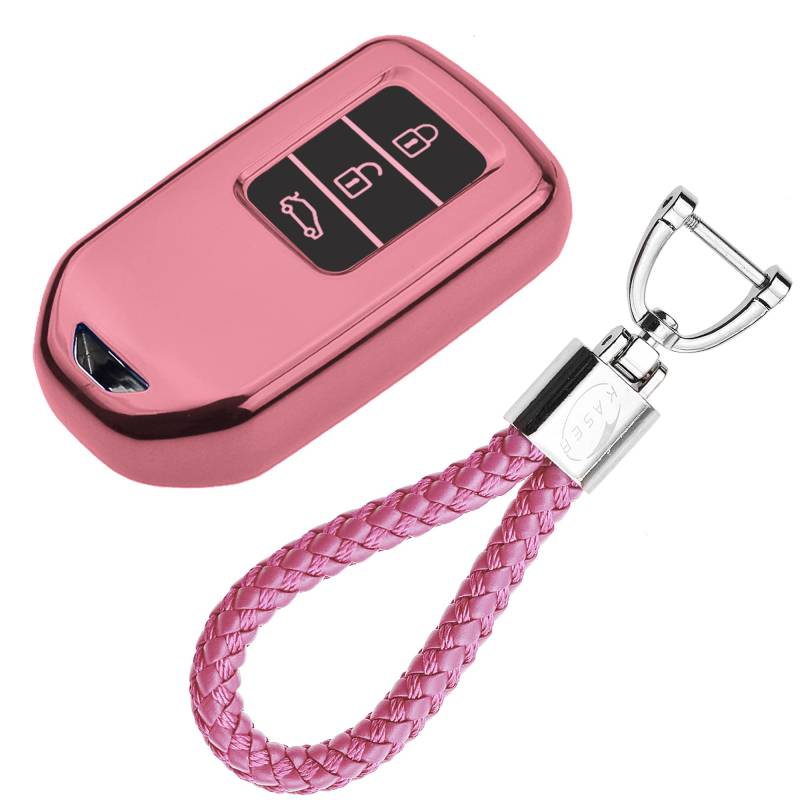 KASER Autoschlüssel Hülle kompatibel für Honda Cover TPU Silikon Hochglanz Schutzhülle Schlüsselhülle Fernbedienung Keyless CR-V Jazz Civic HR-V Schlüsselbund (Pink) von Kaser