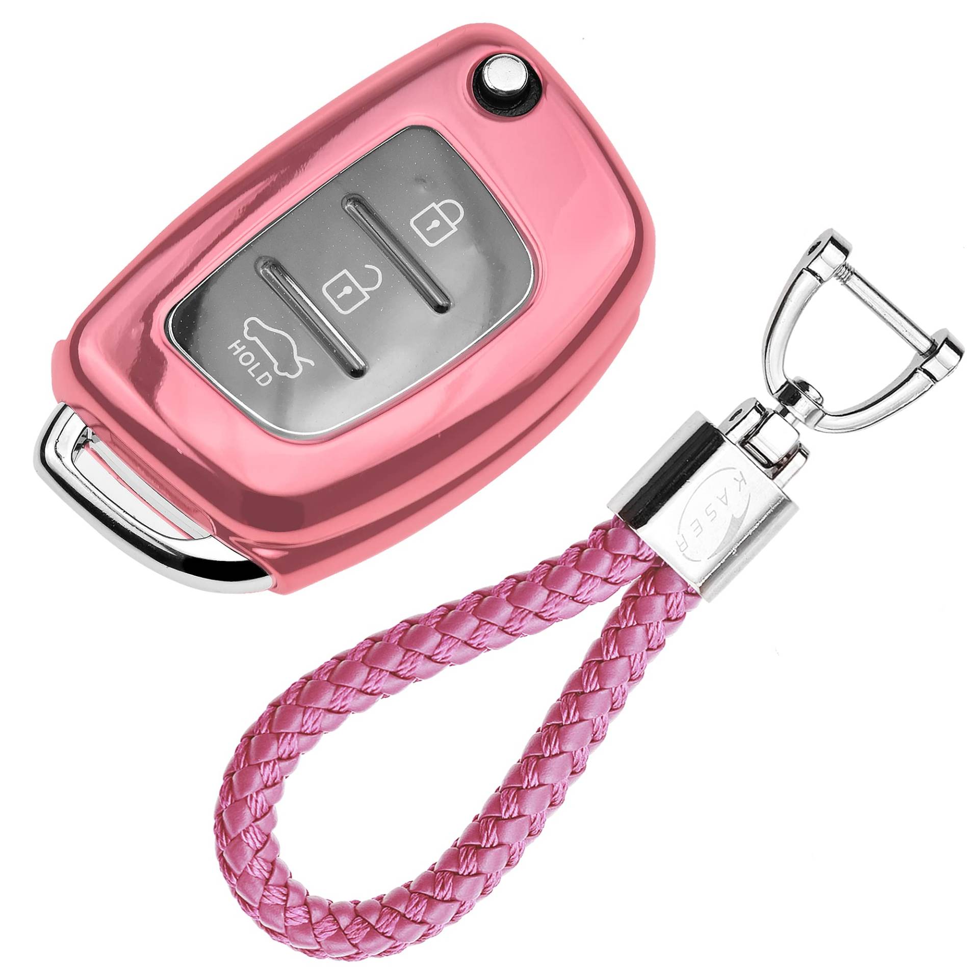 KASER Autoschlüssel Hülle kompatibel für Hyundai Cover TPU Silikon Hochglanz Schutzhülle Schlüsselhülle Fernbedienung Solaris iX35 Creta i30 Tucson Santa Fe Accent i20 ix25 Schlüsselbund (Pink) von Kaser