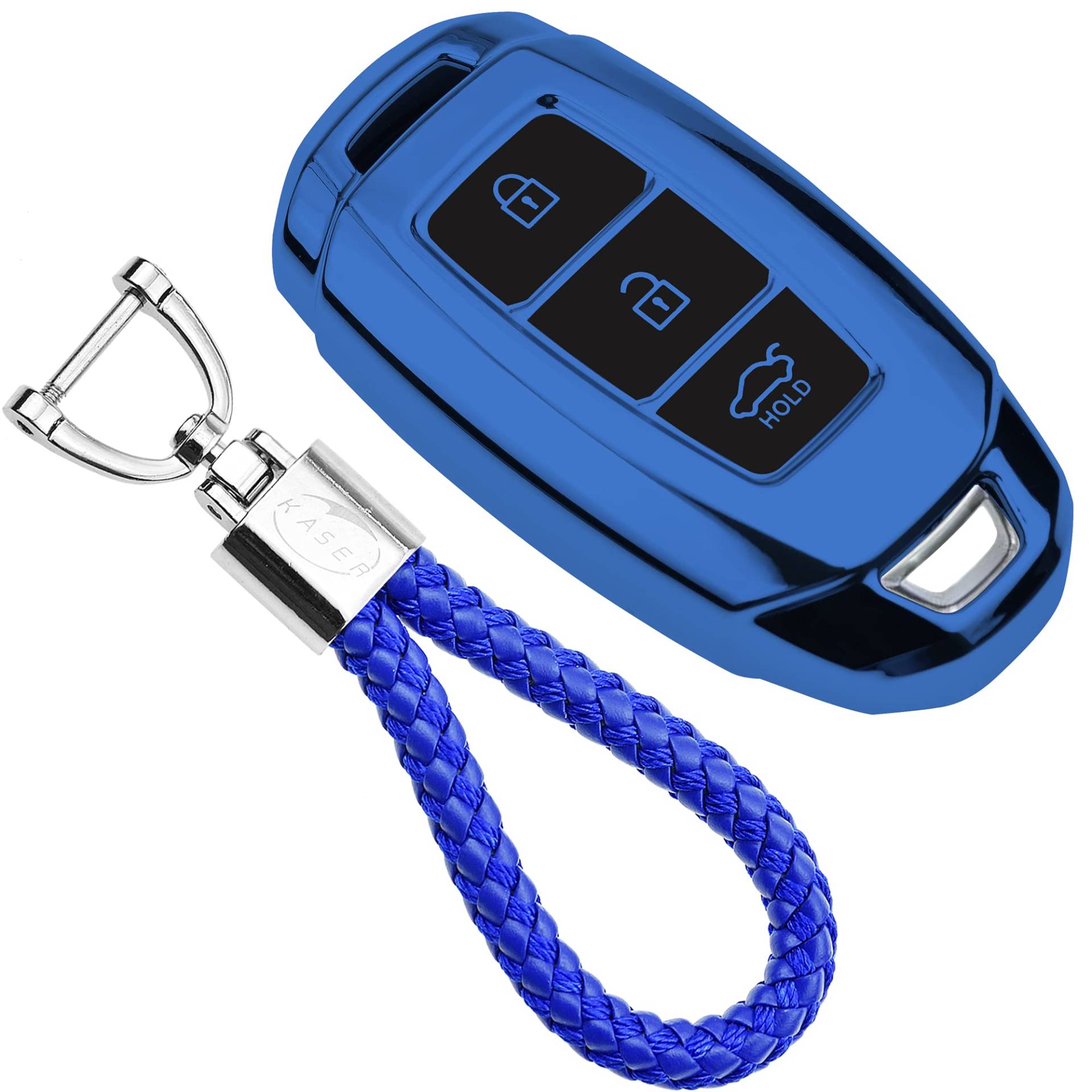 KASER Autoschlüssel Hülle kompatibel für Hyundai Keyless Cover TPU Silikon Hochglanz Schutzhülle Schlüsselhülle Fernbedienung Kona i10 i30 ioniq Tucson Nexo Schlüsselbund ( Blau) von Kaser