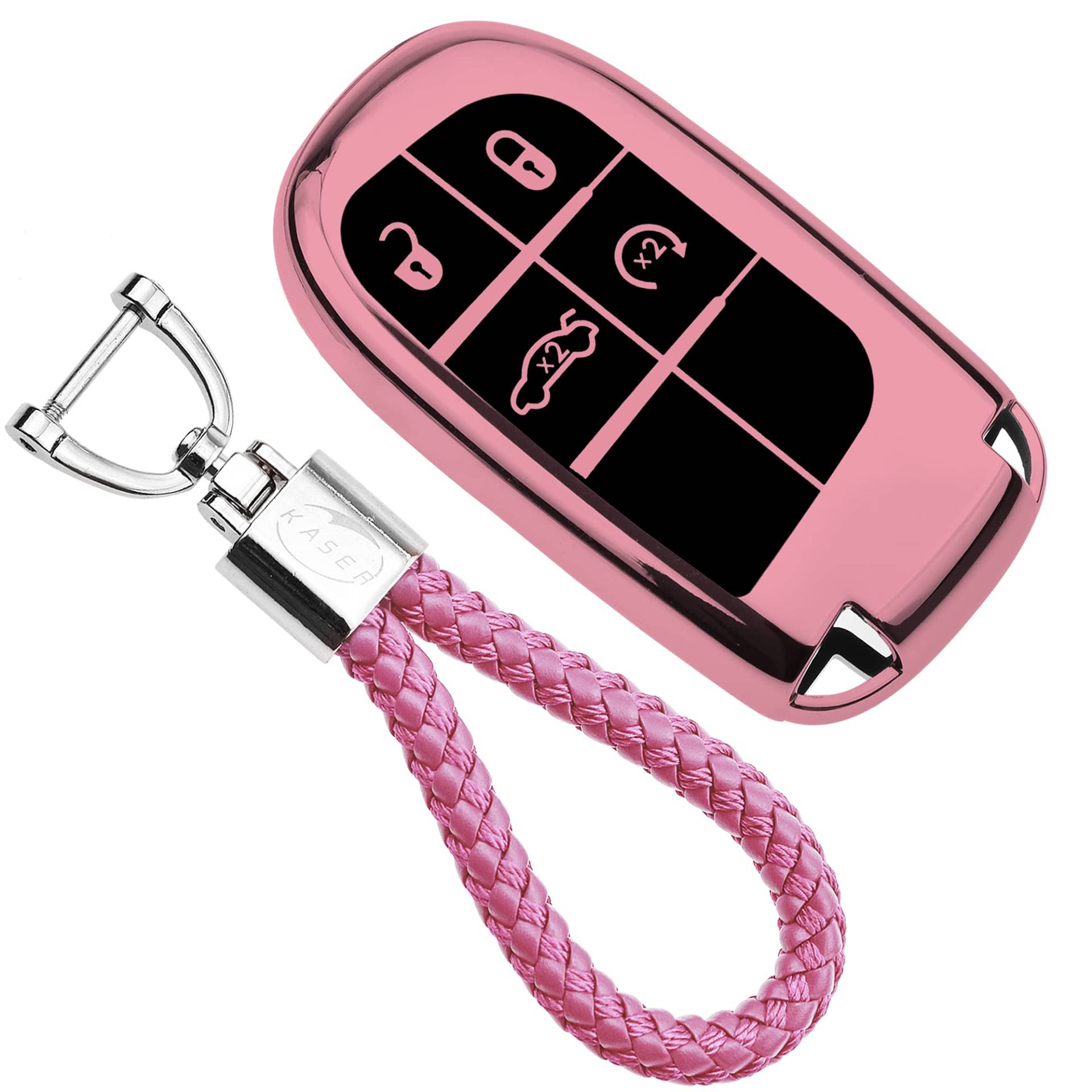 KASER Autoschlüssel Hülle kompatibel für Jeep Cover TPU Silikon Hochglanz Schutzhülle Schlüsselhülle Fernbedienung Keyless Cherokee Renegade FIAT 500X Schlüsselbund (Pink) von Kaser