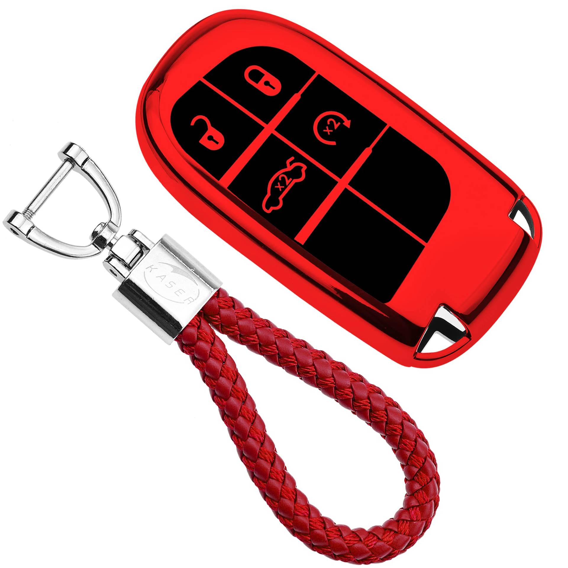 KASER Autoschlüssel Hülle kompatibel für Jeep Cover TPU Silikon Hochglanz Schutzhülle Schlüsselhülle Fernbedienung Keyless Cherokee Renegade FIAT 500X Schlüsselbund (Rot) von Kaser