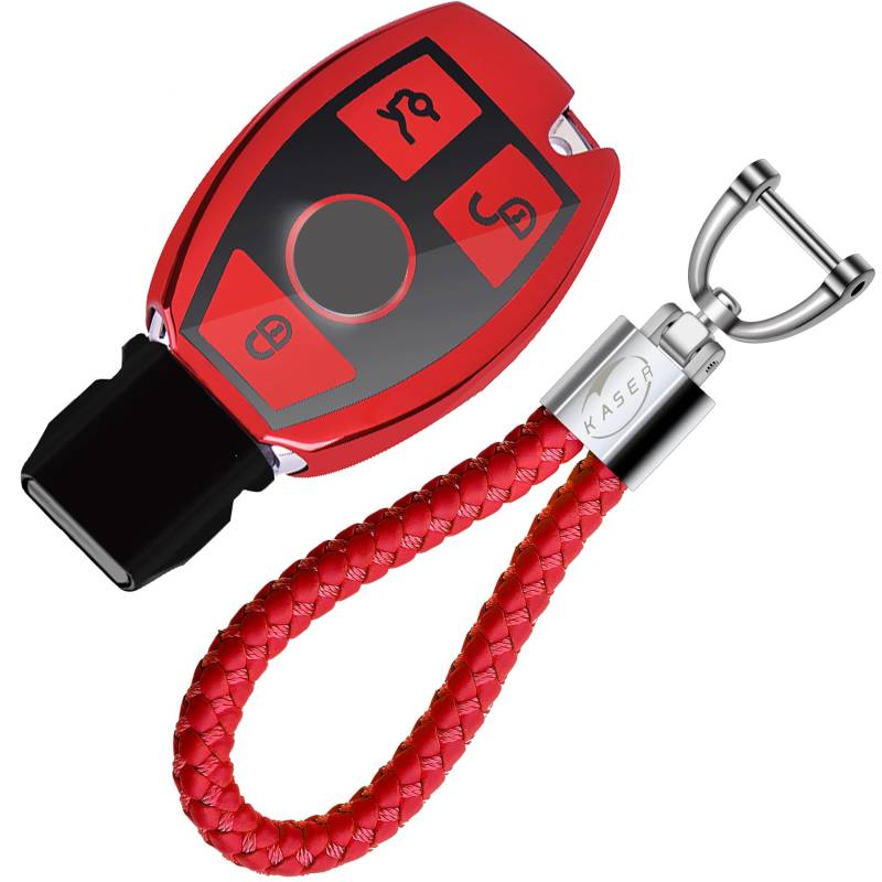 KASER Autoschlüssel Hülle kompatibel für Mercedes Schlüssel Classe A B C E CLA CLK GLA GLC Schlüsselanhänger mit Abdeckung Silikon Schutzhülle für Fernbedienung Keyless (Rot) von Kaser