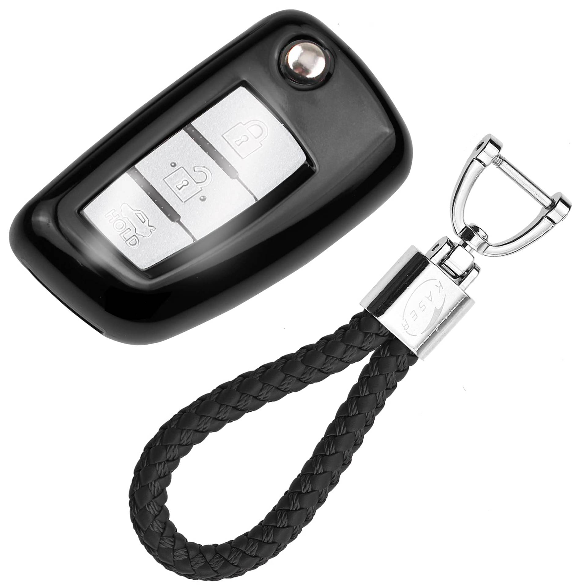 KASER Autoschlüssel Hülle kompatibel für Nissan Cover TPU Silikon Hochglanz Schutzhülle Schlüsselhülle Fernbedienung 2 und 3 Tasten Qashqai Juke X-Trail Micra Murano Schlüsselbund (Schwarz) von Kaser