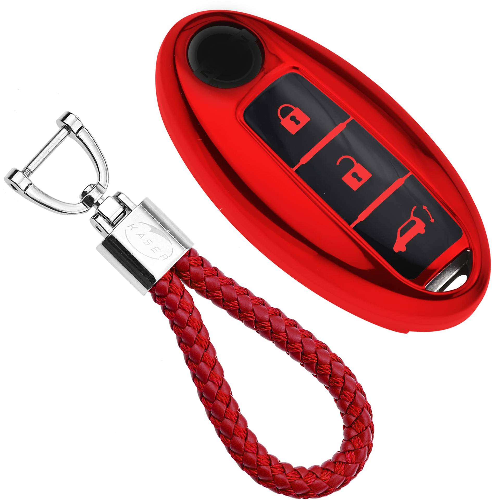 KASER Autoschlüssel Hülle kompatibel für Nissan Cover TPU Silikon Hochglanz Schutzhülle Schlüsselhülle Fernbedienung Keyless Qashqai Juke X-Trail Micra Murano Schlüsselbund (Rot) von Kaser