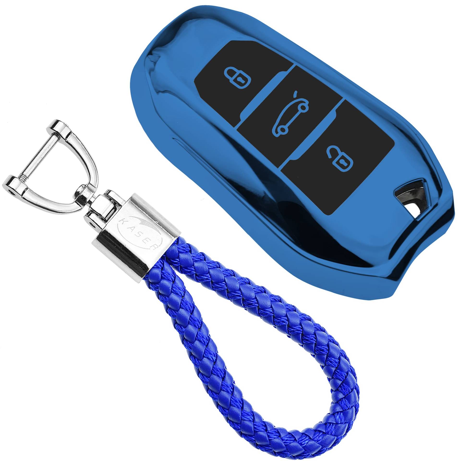 KASER Autoschlüssel Hülle kompatibel für Peugeot Citroen Cover TPU Silikon Hochglanz Schutzhülle Schlüsselhülle Fernbedienung Keyless 108 208 308 508 Citrone C1 C3 C5 Schlüsselbund ( Blau) von Kaser