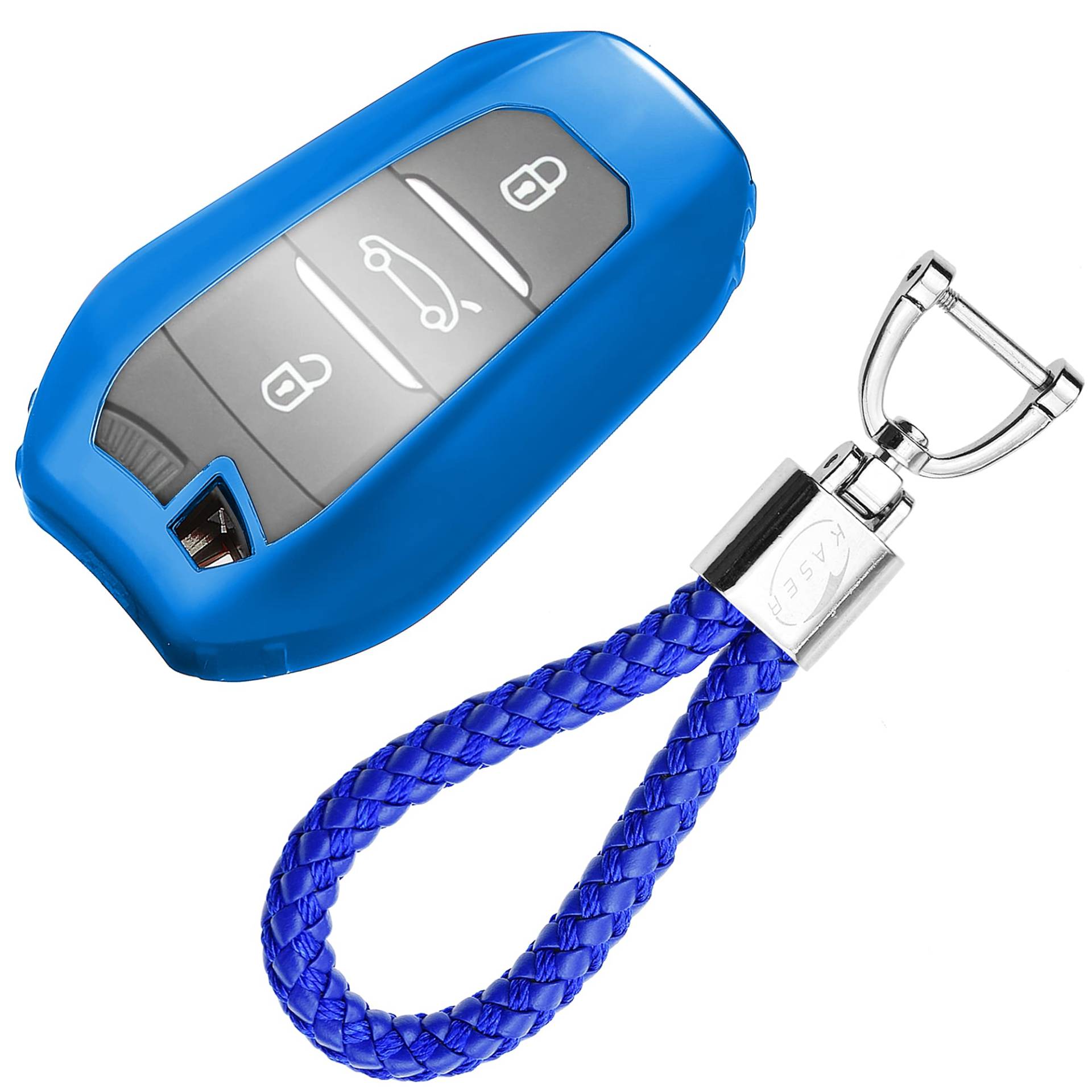KASER Autoschlüssel Hülle kompatibel für Peugeot Citroen Cover TPU Silikon Hochglanz Schutzhülle Schlüsselhülle Fernbedienung Keyless 3008 5008 Citroen DS Schlüsselbund (Blau) von Kaser