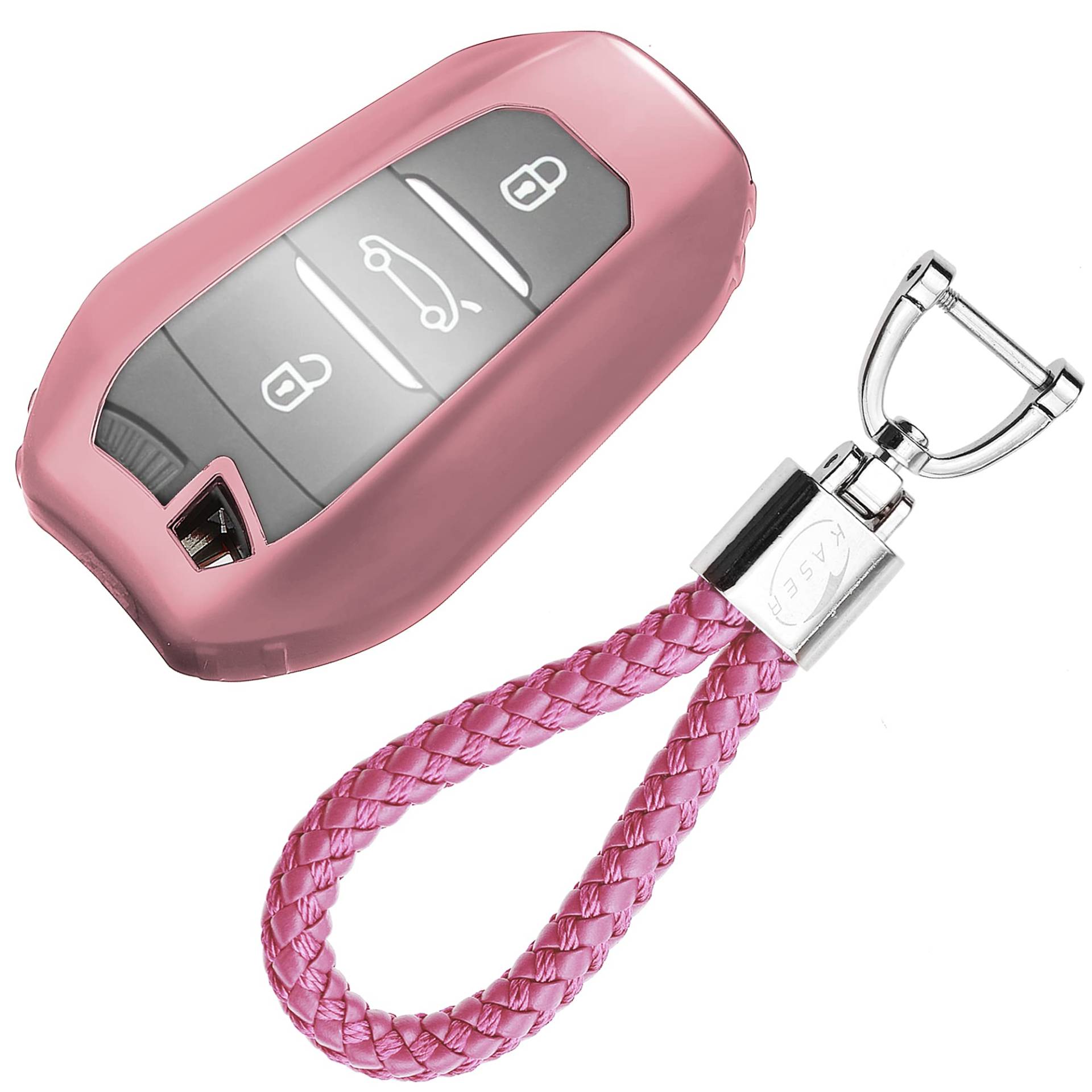 KASER Autoschlüssel Hülle kompatibel für Peugeot Citroen Cover TPU Silikon Hochglanz Schutzhülle Schlüsselhülle Fernbedienung Keyless 3008 5008 Citroen DS Schlüsselbund (Pink) von Kaser