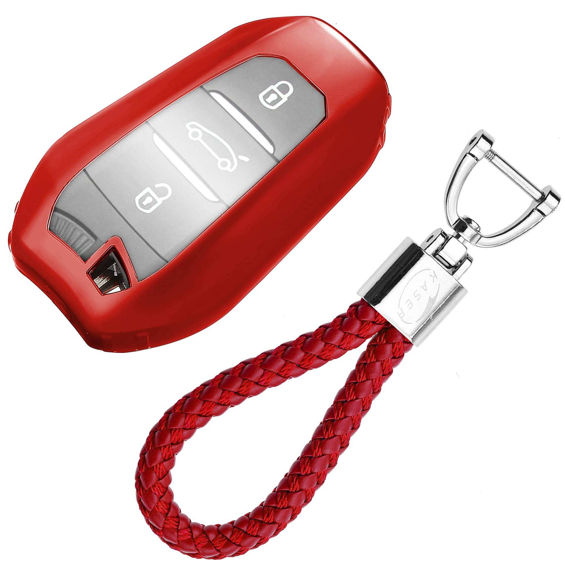 KASER Autoschlüssel Hülle kompatibel für Peugeot Citroen Cover TPU Silikon Hochglanz Schutzhülle Schlüsselhülle Fernbedienung Keyless 3008 5008 Citroen DS Schlüsselbund (Rot) von Kaser