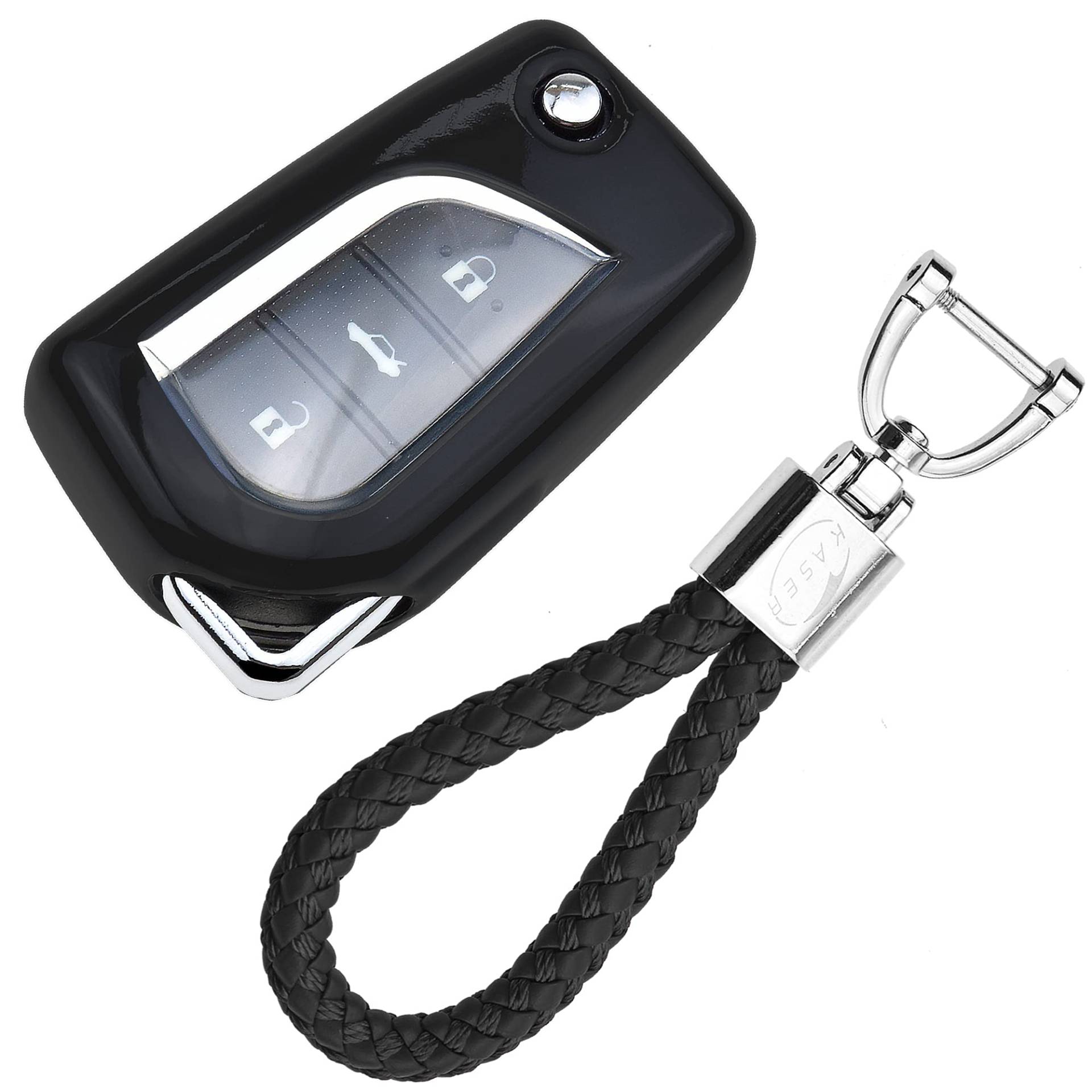 KASER Autoschlüssel Hülle kompatibel für Toyota Cover TPU Silikon Hochglanz Schutzhülle Schlüsselhülle Fernbedienung 2 und 3 Tasten Corolla RAV4 Schlüsselbund (Schwarz) von Kaser