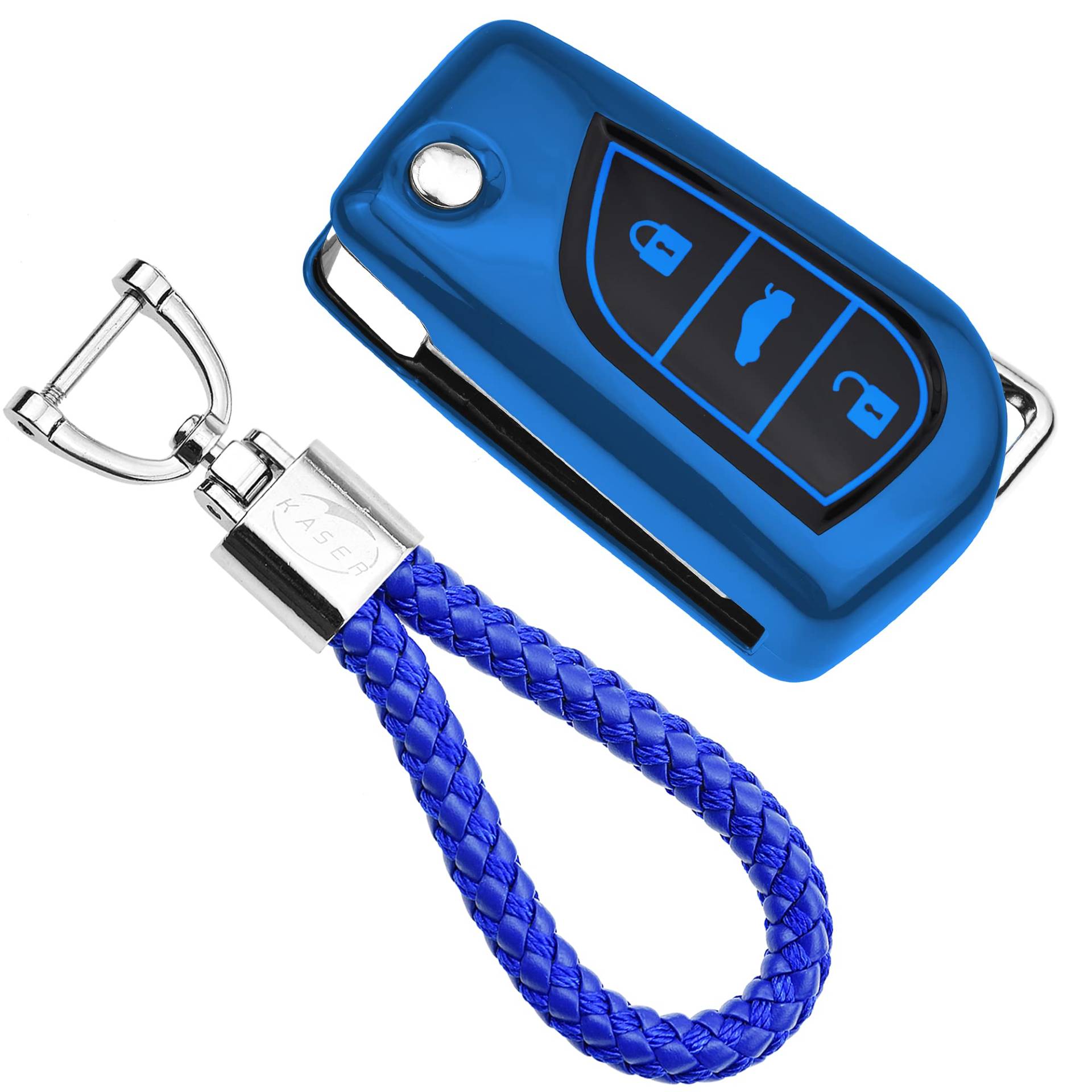 KASER Autoschlüssel Hülle kompatibel für Toyota Cover TPU Silikon Hochglanz Schutzhülle Schlüsselhülle Fernbedienung 3 Tasten Corolla RAV4 CH-R Yaris Schlüsselbund ( Blau) von Kaser