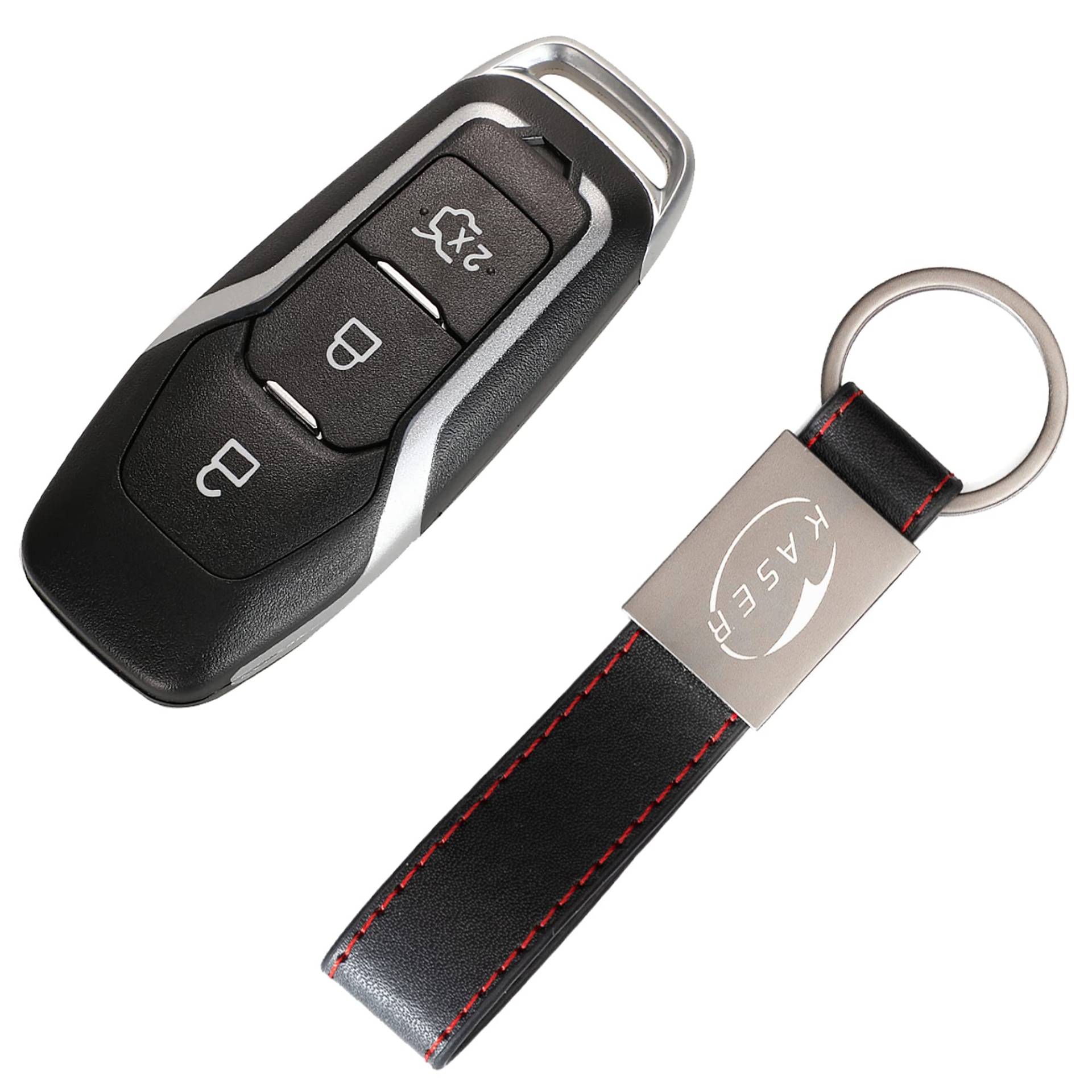 KASER Schlüssel Gehäuse Fernbedienung kompatibel für Ford Fusion Explorer Edge Mustang 3 Tasten Keyless Funkschlüssel mit Leder Schlüsselanhänger - Klinge HU101 von Kaser