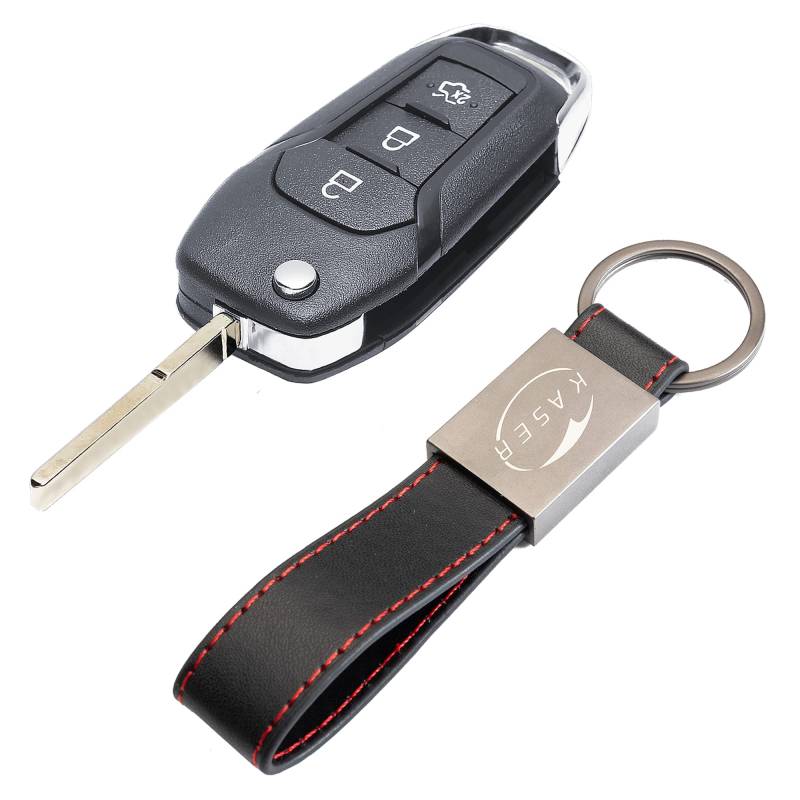 KASER Schlüssel Gehäuse Fernbedienung kompatibel für Ford S-MAX Galaxy Mondeo MK2 MK7 Explorer Ranger 3 Tasten Funkschlüssel mit Leder Schlüsselanhänger - Klinge HU101 von Kaser