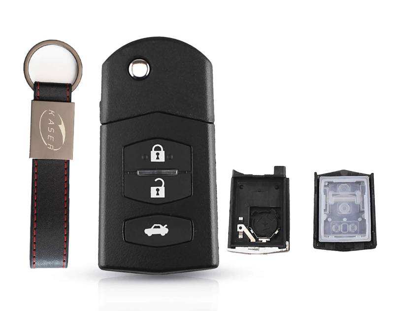 KASER Schlüsselgehäuse für Mazda 2 3 5 6 RX8 MX5 Gehäuse Fernbedienung 3 Tasten komplett mit Schlüsselbrett (großes Batteriegehäuse) von Kaser