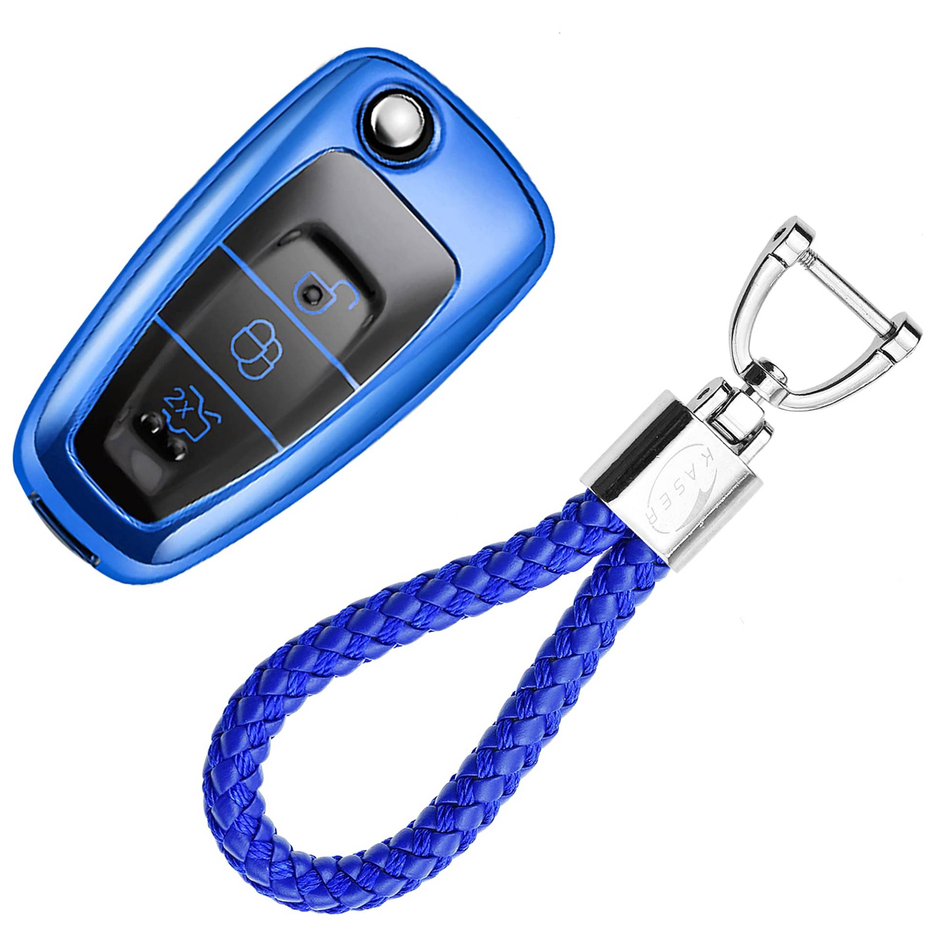 KASER Autoschlüssel Hülle kompatibel für Ford Cover TPU Silikon Hochglanz Schutzhülle Schlüsselhülle Fernbedienung Fiesta Focus Galaxy Fusion Mondeo C-Max Kuga Ecosport Schlüsselbund ( Blau) von Kaser