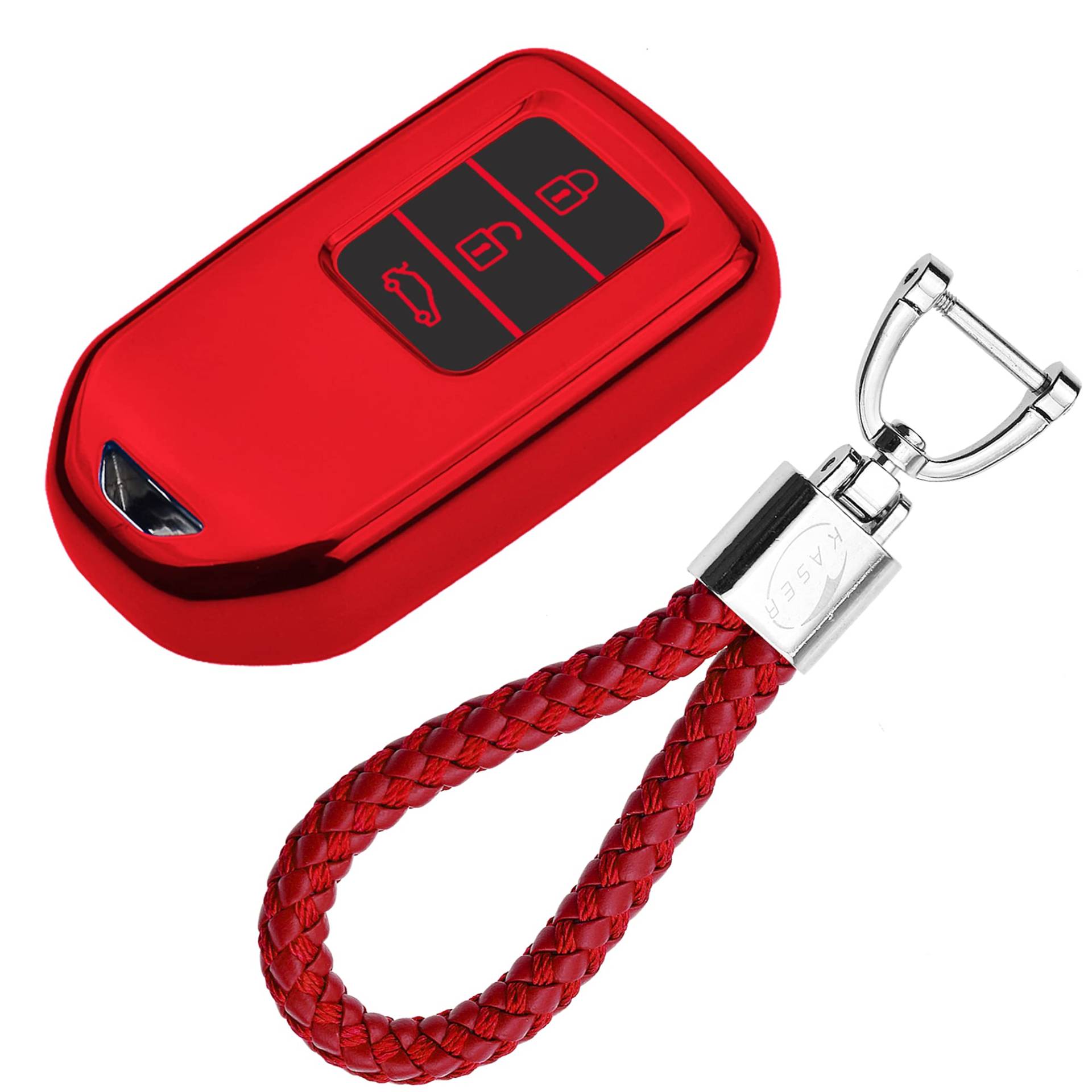 KASER Autoschlüssel Hülle kompatibel für Honda Cover TPU Silikon Hochglanz Schutzhülle Schlüsselhülle Fernbedienung Keyless CR-V Jazz Civic HR-V Schlüsselbund (Rot) von Kaser