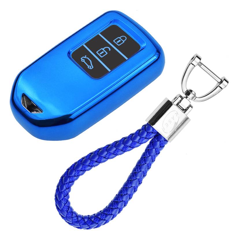 KASER Autoschlüssel Hülle kompatibel für Honda Cover TPU Silikon Hochglanz Schutzhülle Schlüsselhülle Fernbedienung Keyless CR-V Jazz Civic HR-V Schlüsselbund (Blau) von Kaser