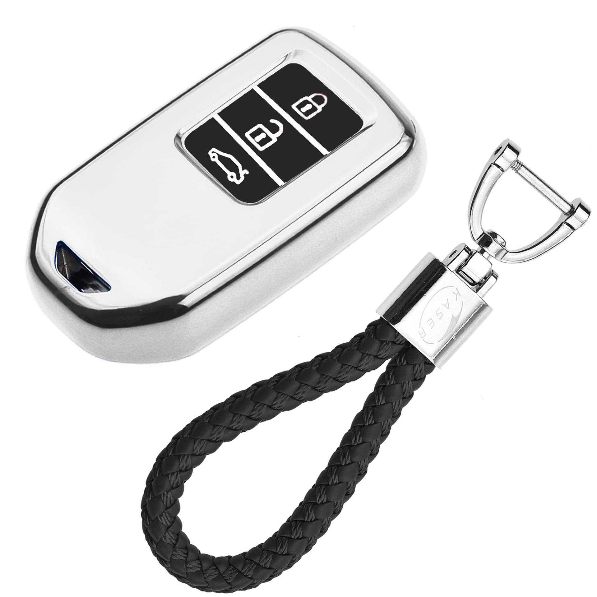 KASER Autoschlüssel Hülle kompatibel für Honda Cover TPU Silikon Hochglanz Schutzhülle Schlüsselhülle Fernbedienung Keyless CR-V Jazz Civic HR-V Schlüsselbund (Silber) von Kaser