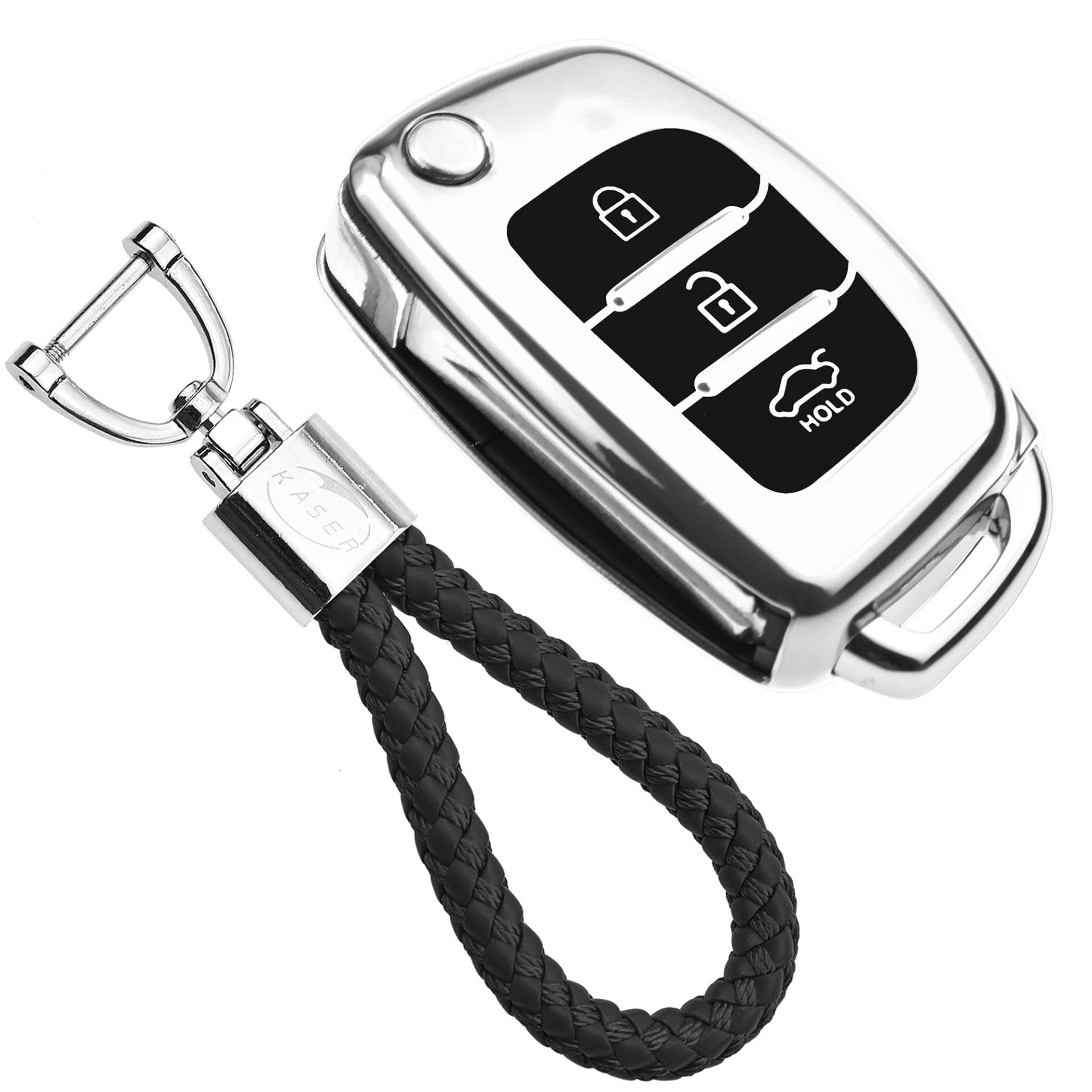 KASER Autoschlüssel Hülle kompatibel für Hyundai Cover TPU Silikon Hochglanz Schutzhülle Schlüsselhülle Fernbedienung Kona i10 i30 ioniq Tucson Nexo Schlüsselbund (Silber) von Kaser