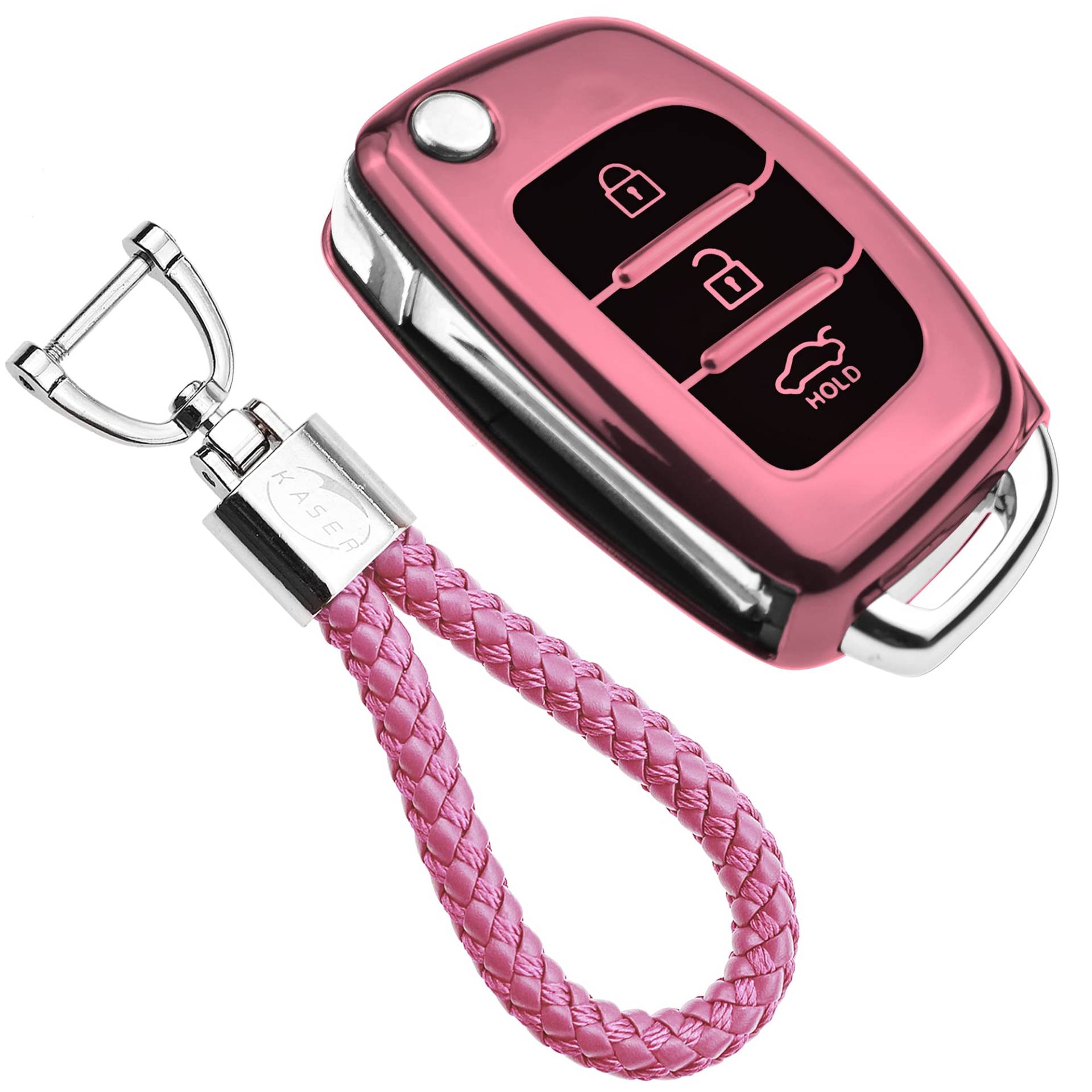 KASER Autoschlüssel Hülle kompatibel für Hyundai Cover TPU Silikon Hochglanz Schutzhülle Schlüsselhülle Fernbedienung i20 i10 i30 ioniq Tucson Santafe Schlüsselbund (Pink) von Kaser