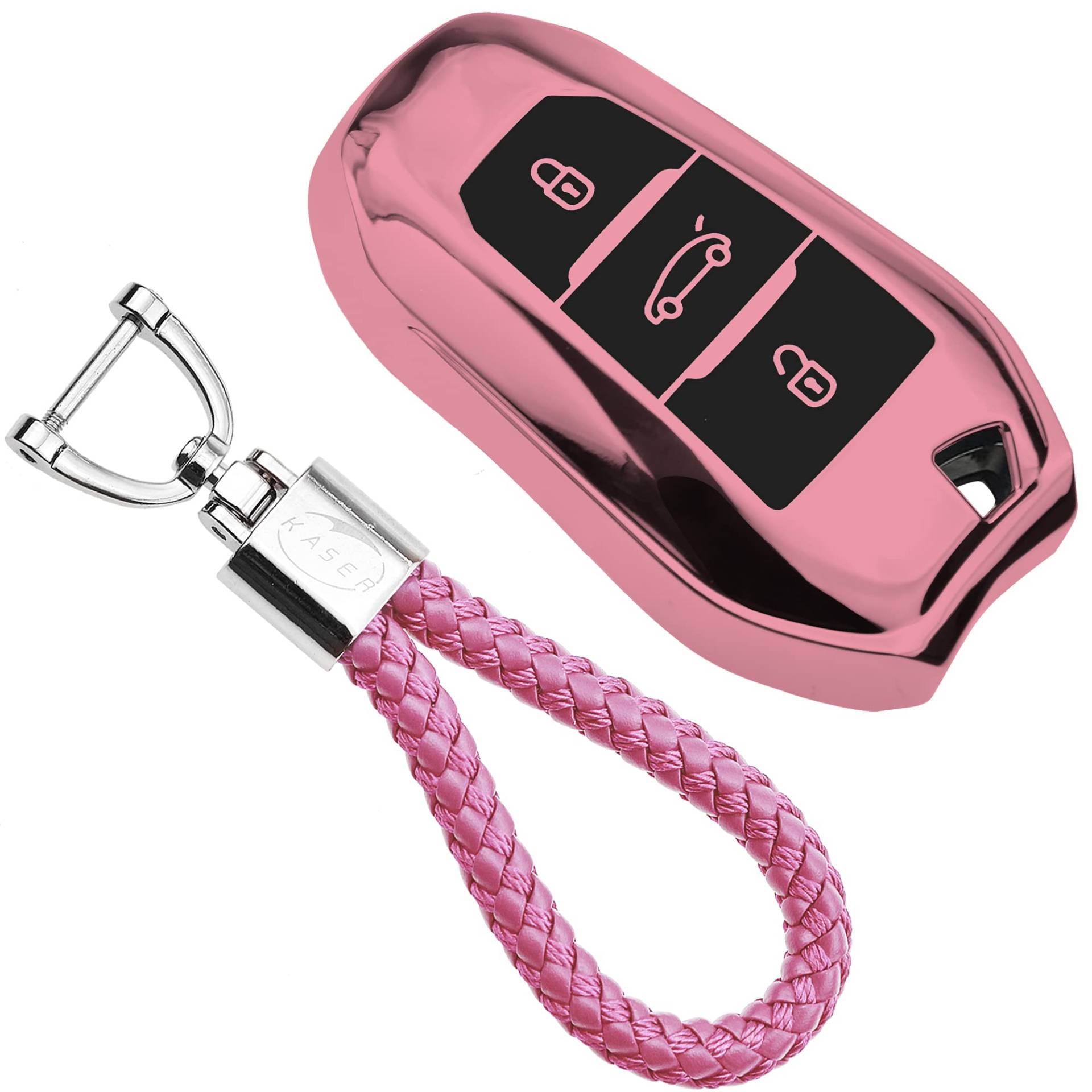 KASER Autoschlüssel Hülle kompatibel für Peugeot Citroen Cover TPU Silikon Hochglanz Schutzhülle Schlüsselhülle Fernbedienung Keyless 108 208 308 508 Citrone C1 C3 C5 Schlüsselbund (Pink) von Kaser