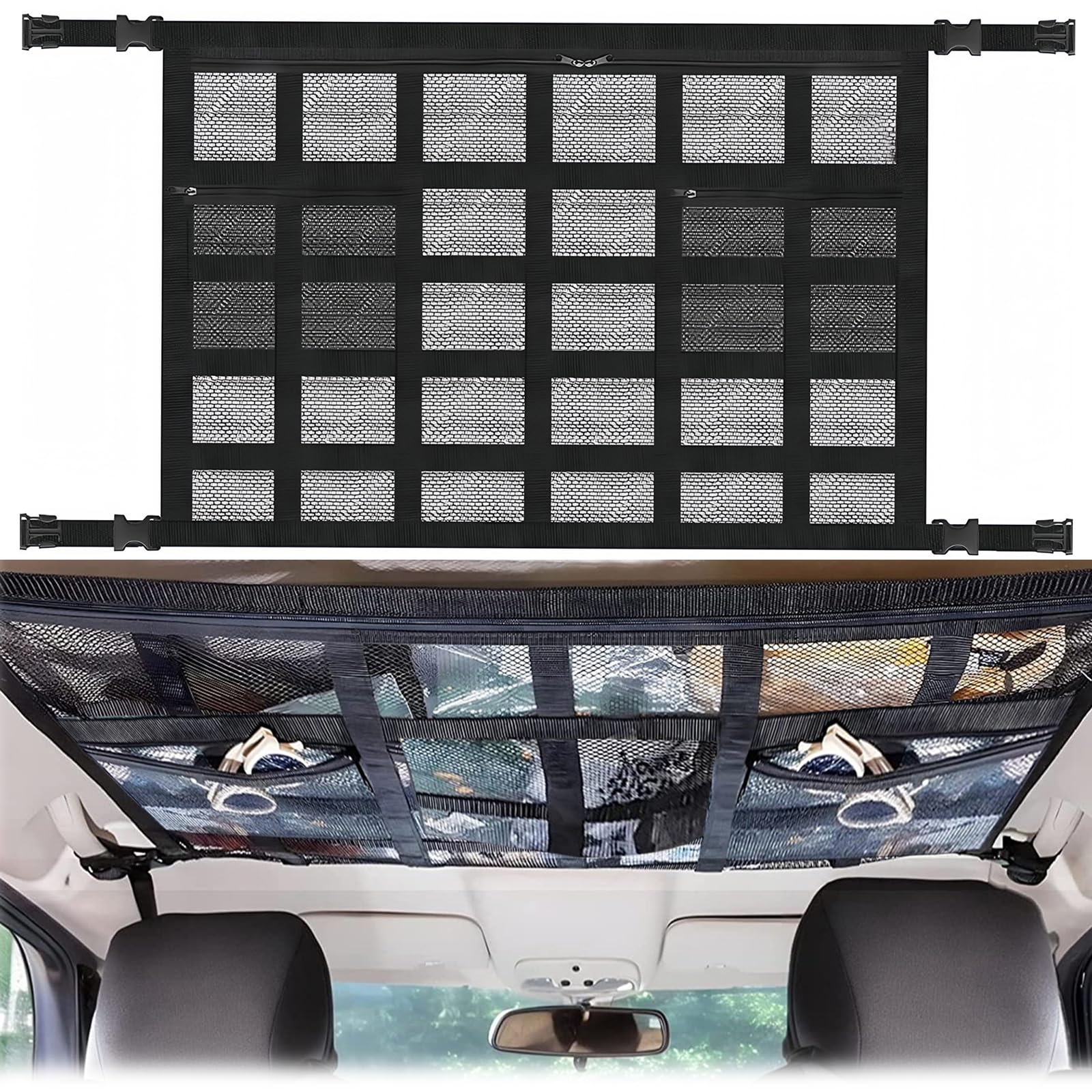 Gepäcknetz Auto für Aufbewahrung, Autos Decke Dach Netztasche, Dachnetz Autodach Gepäcknetz, Auto Cargo Aufbewahrung Netz für Vier Dach Armlehnen Jeep Van SUV Organizer (90x65 cm) von Kaslaider